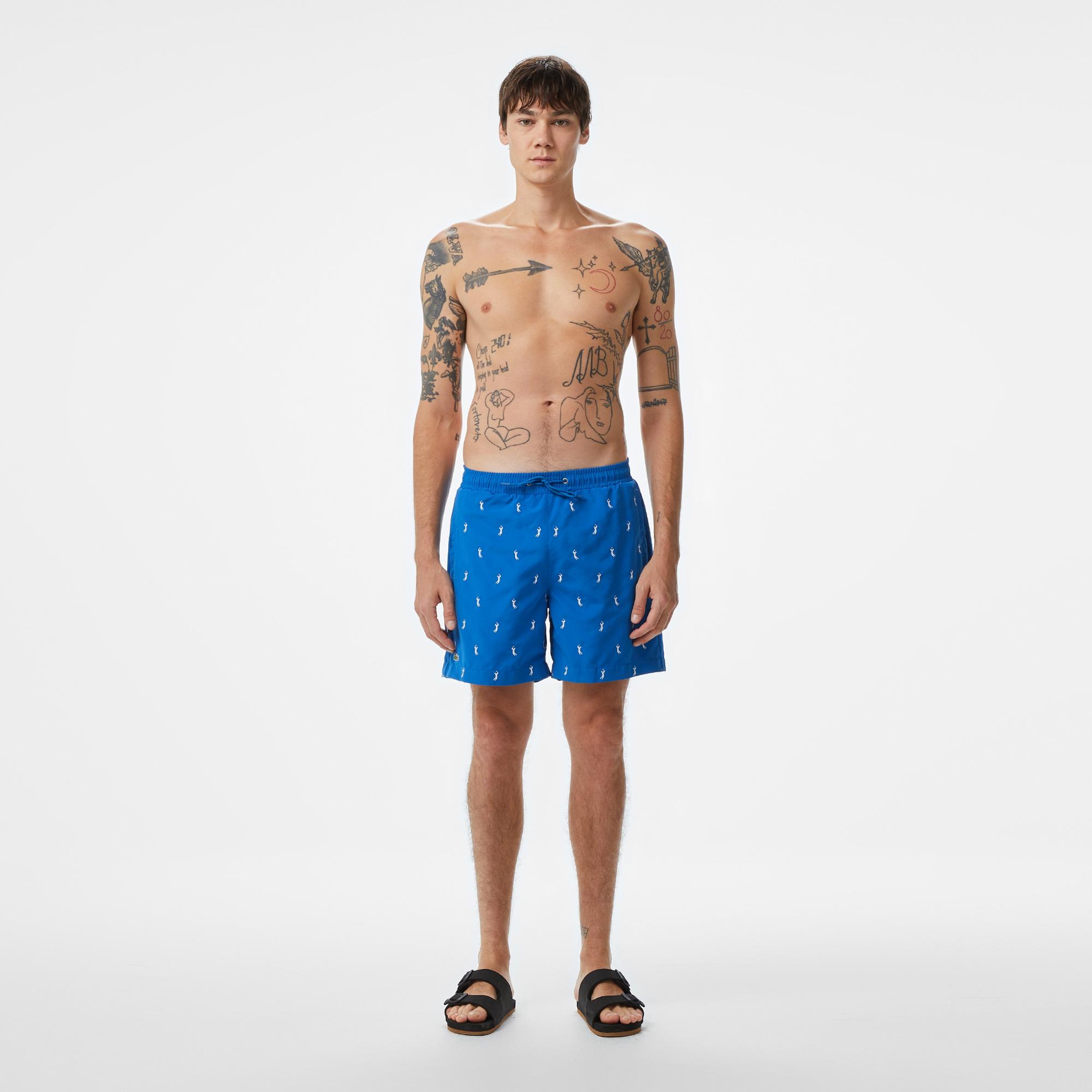 Erkek Regular Fit Desenli Lacivert Deniz Şortu