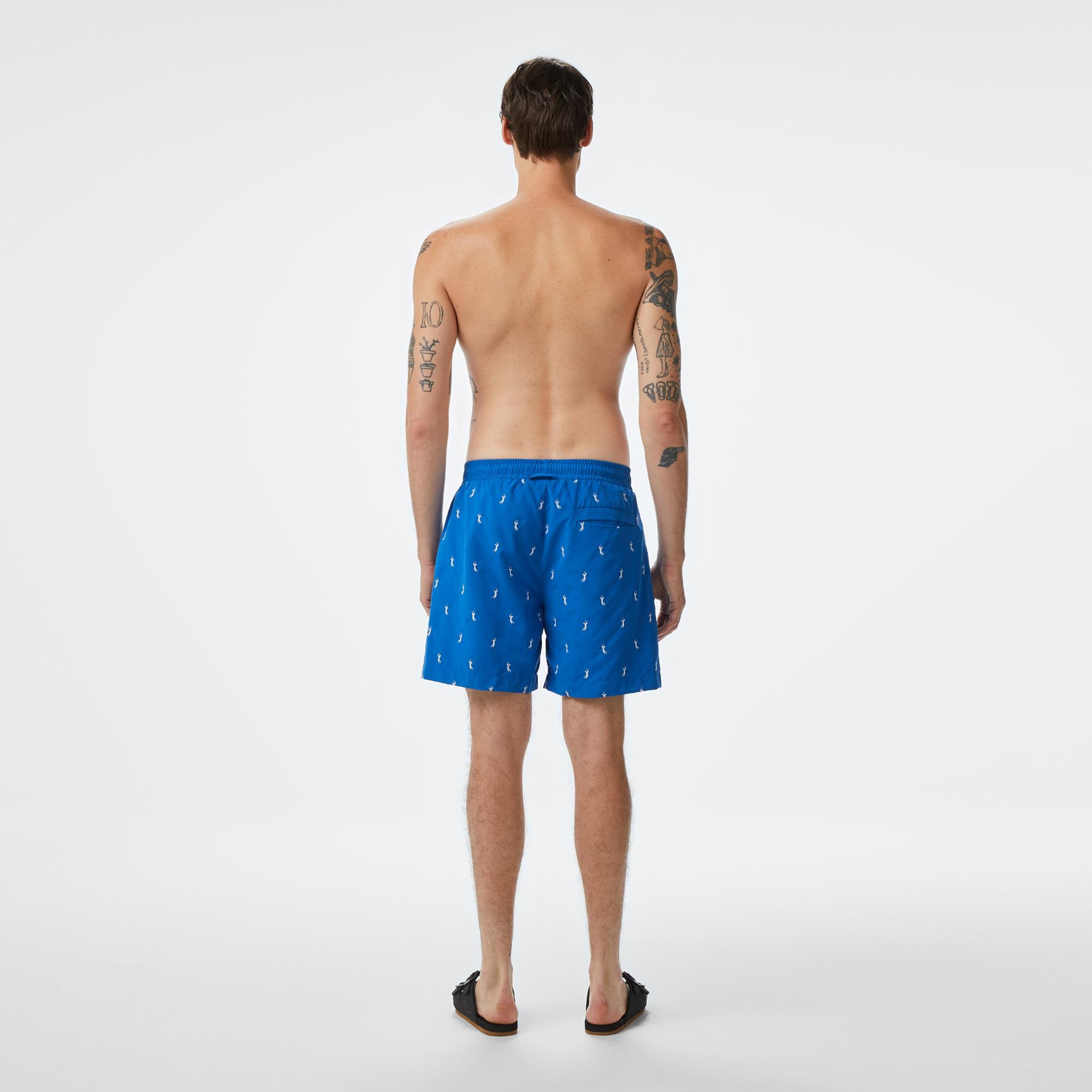 Erkek Regular Fit Desenli Lacivert Deniz Şortu