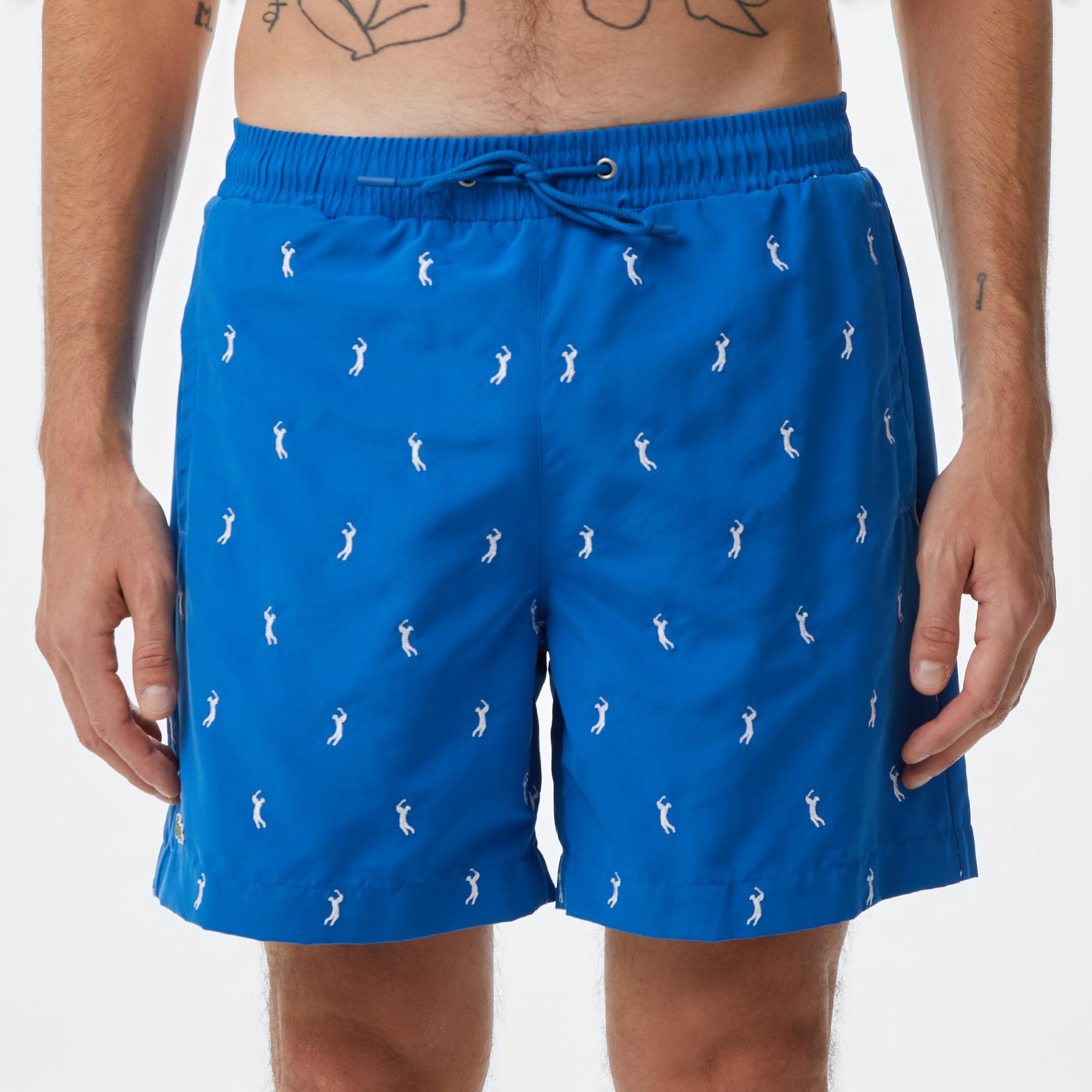 Erkek Regular Fit Desenli Lacivert Deniz Şortu