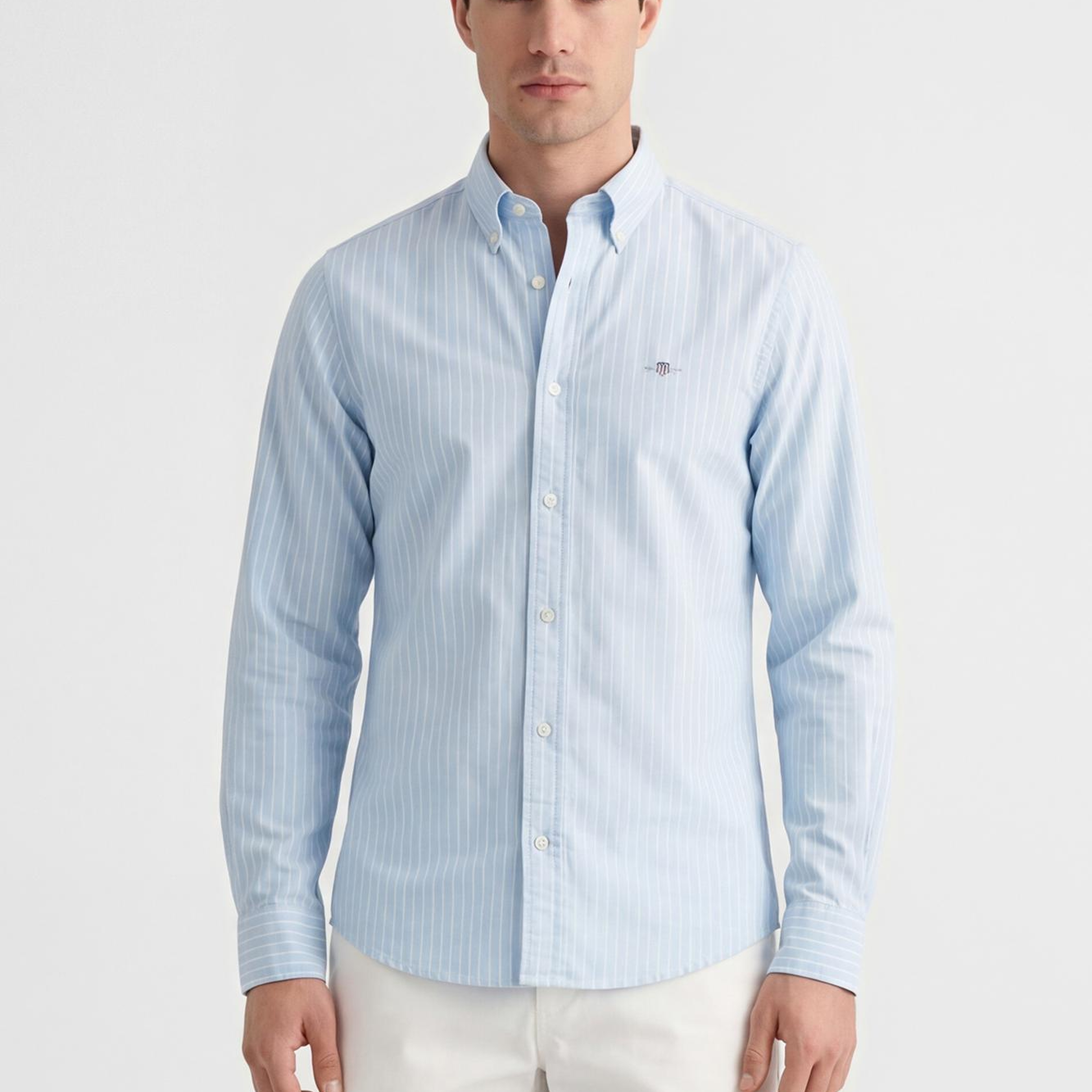GANT Erkek Mavi Slim Fit Çizgili Logolu Gömlek