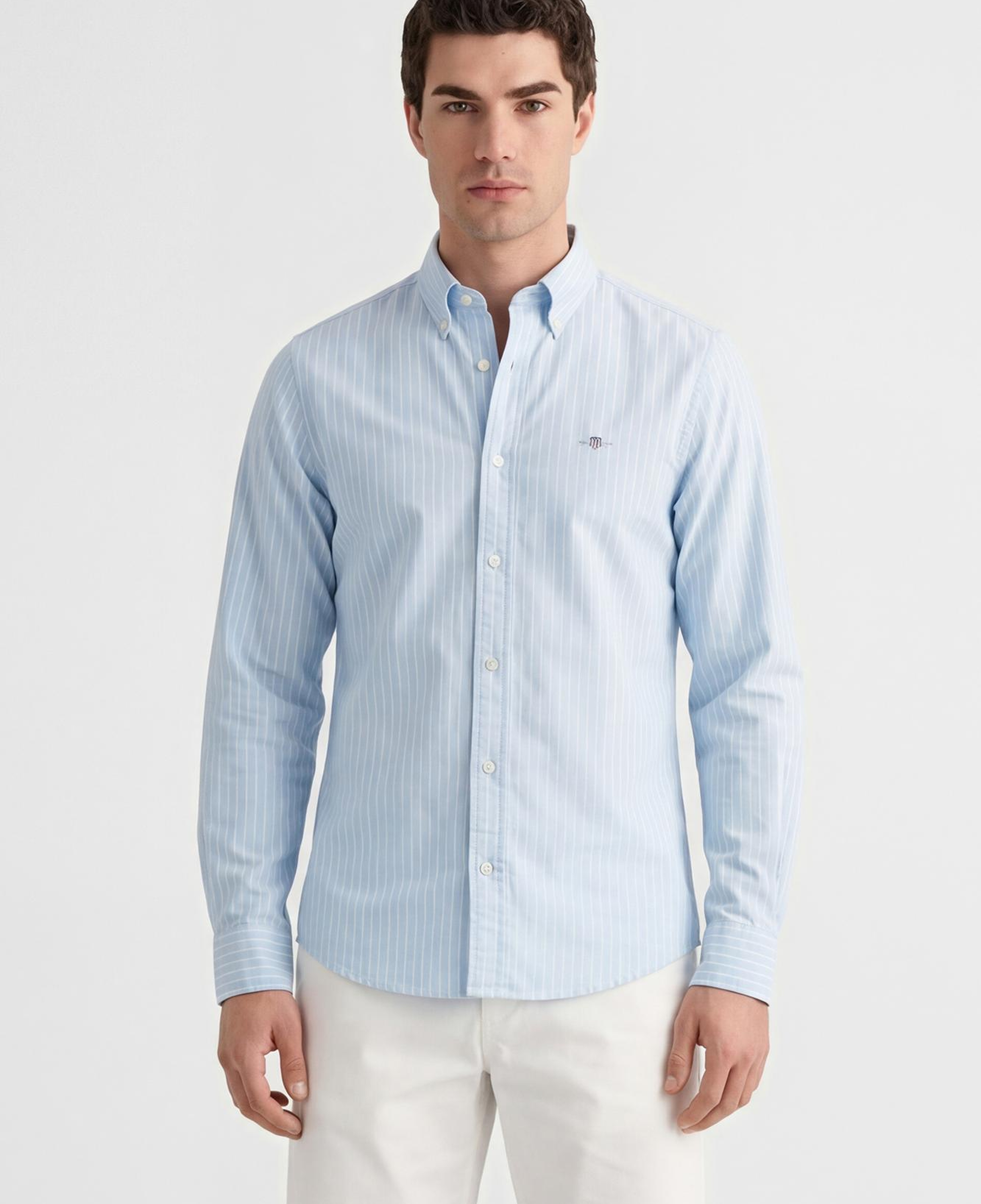 GANT Erkek Mavi Slim Fit Çizgili Logolu Gömlek