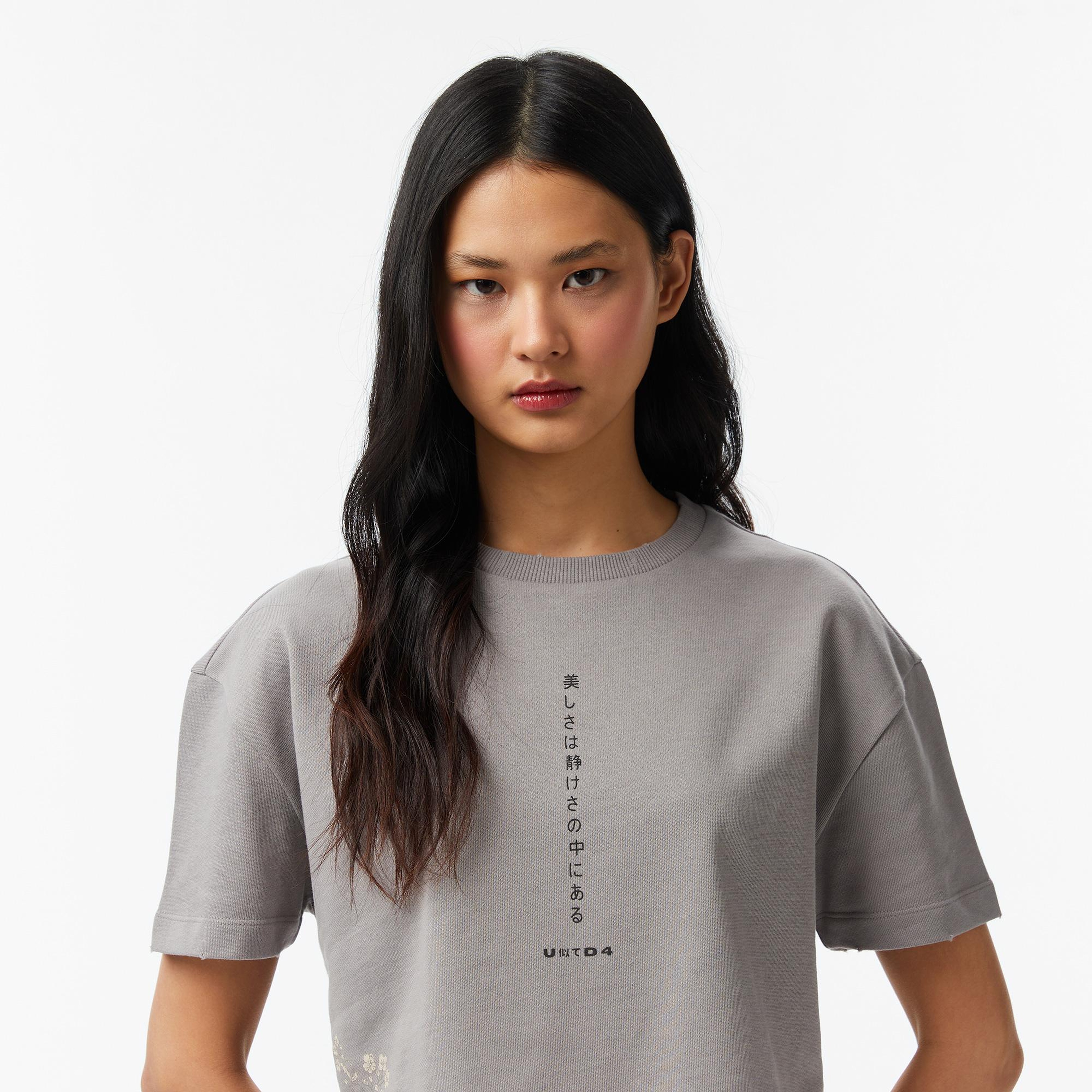 UNITED4 Regular Fit Kadın Gri T-Shirt