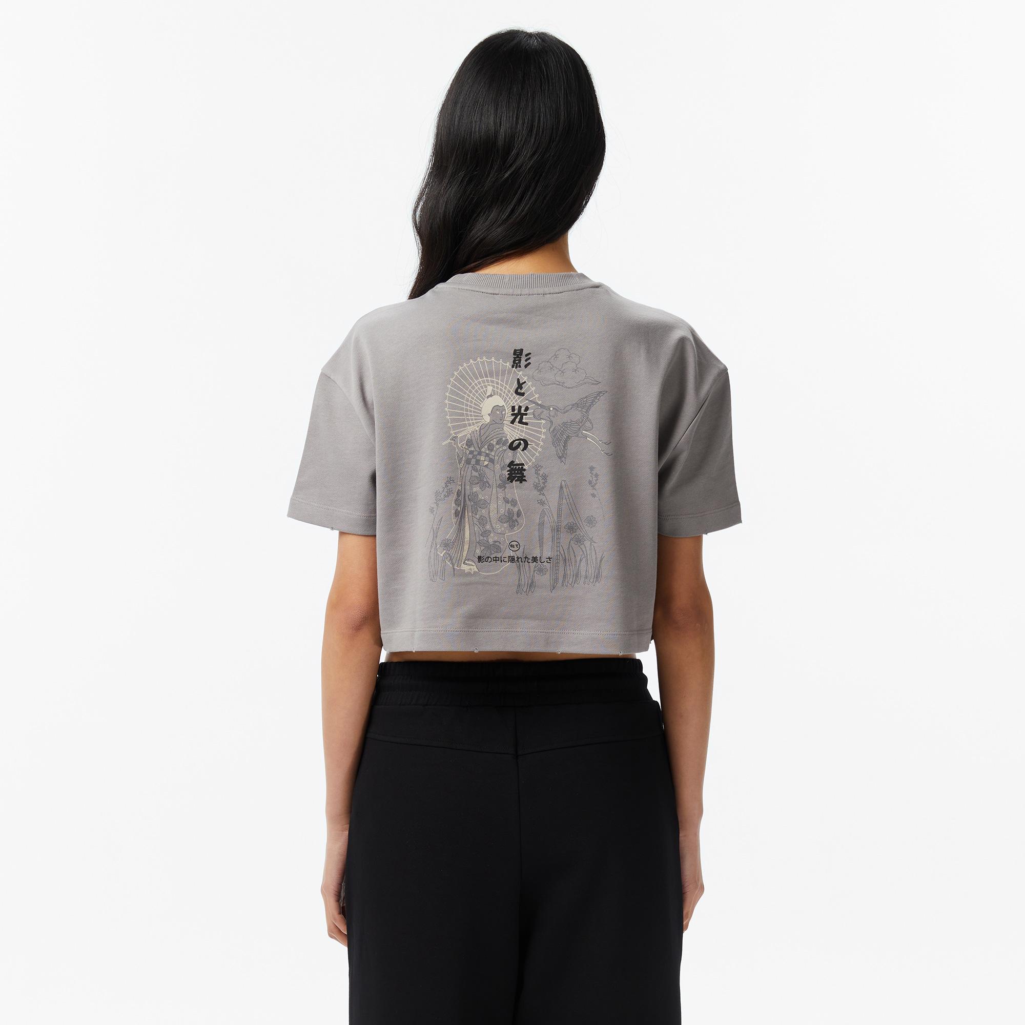 UNITED4 Regular Fit Kadın Gri T-Shirt