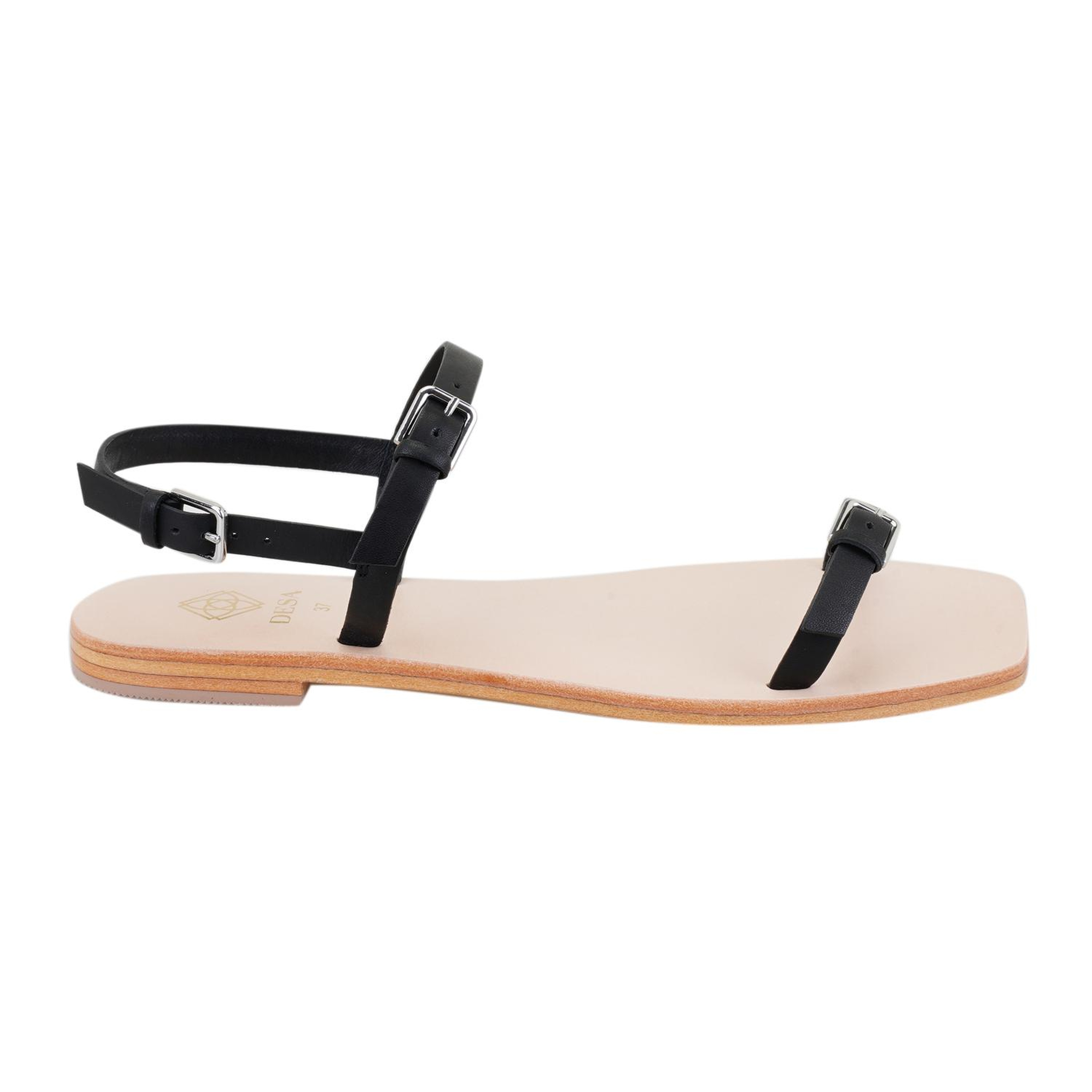 Kadın Siyah Ayarlanabilir Tokalı Deri Sandalet