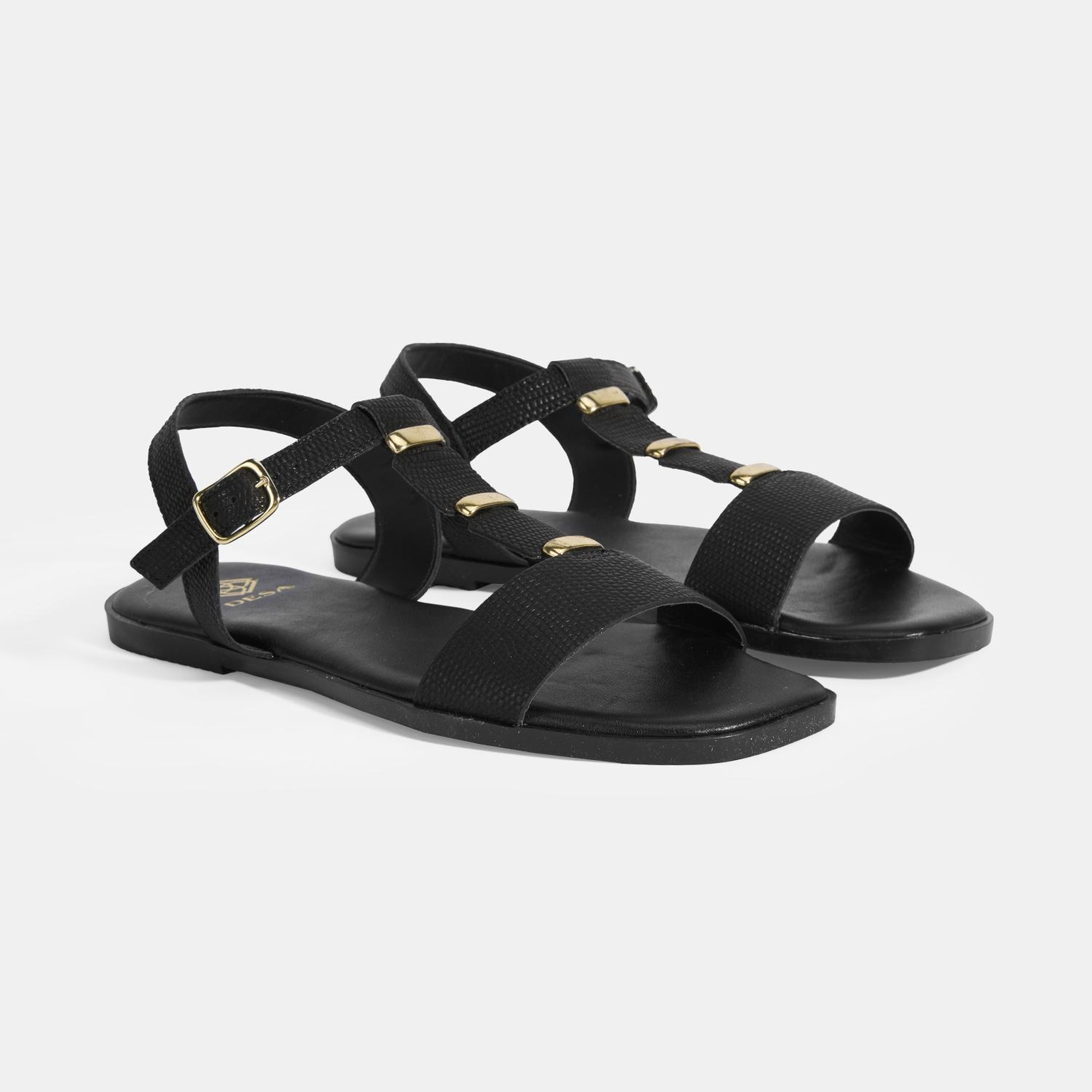 Kadın Siyah Ayarlanabilir Tokalı Deri Sandalet