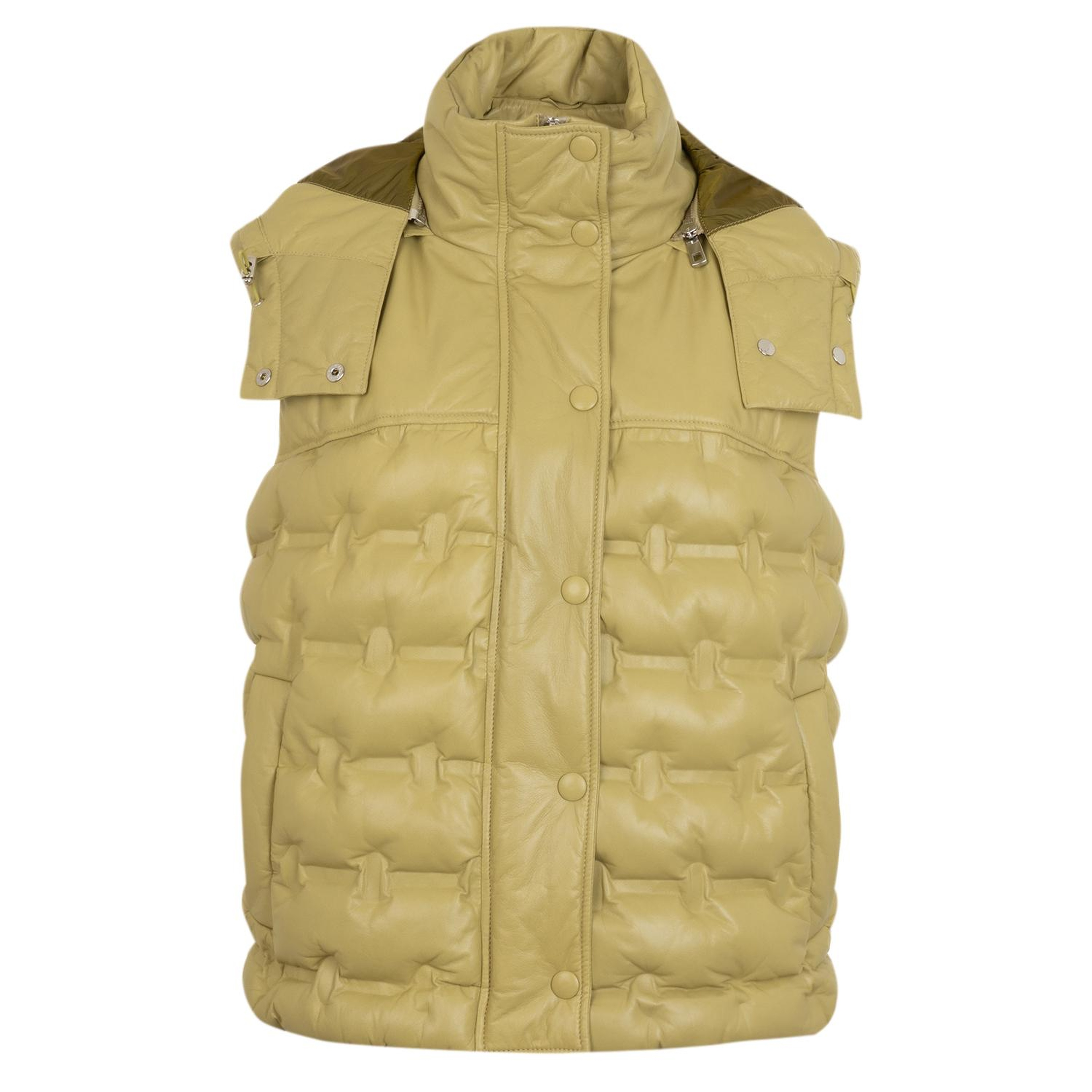 Anitra Kadın Yeşil Kapüşonlu Puffer Deri Yelek