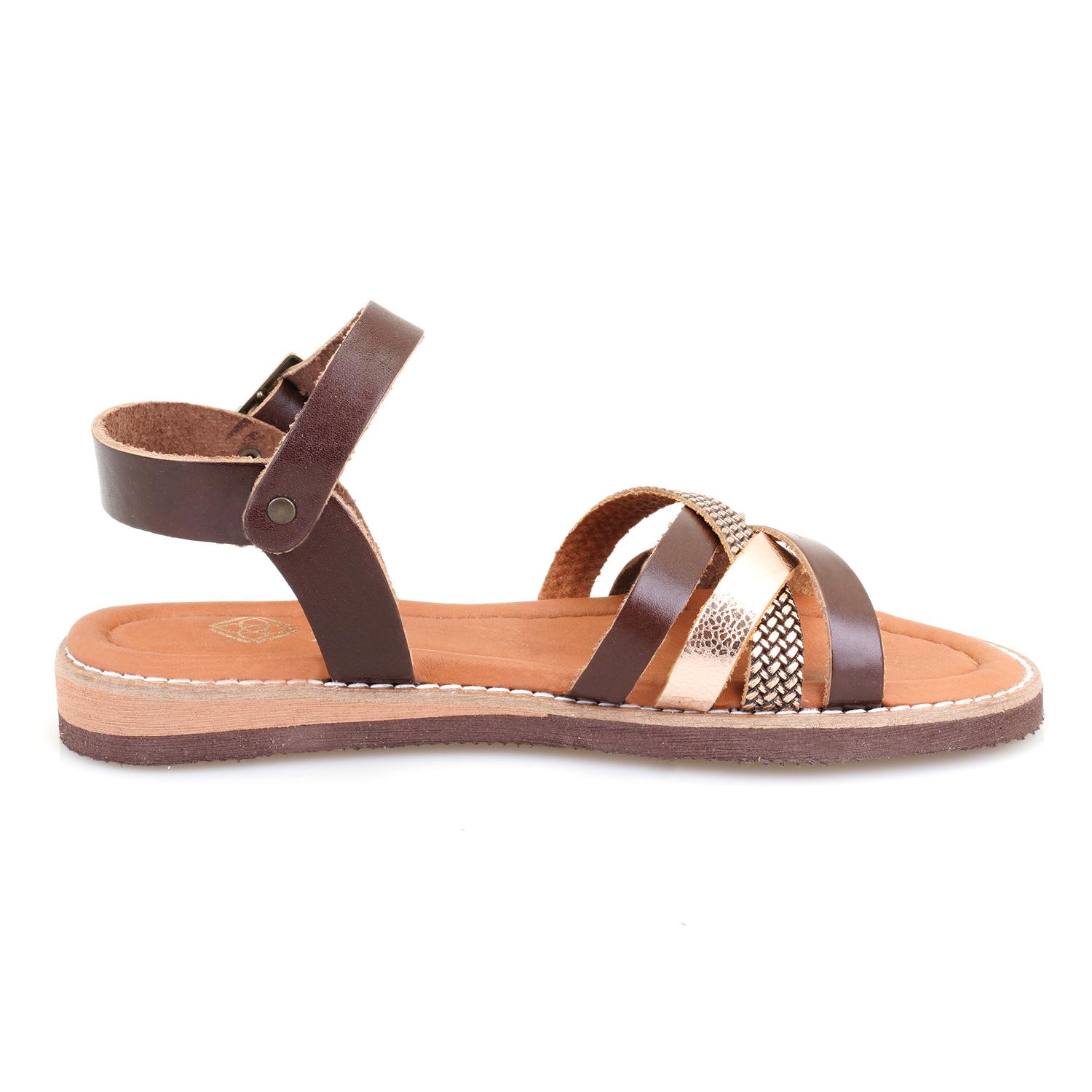 Kadın Kahve Ayarlanabilir Tokalı Deri Sandalet