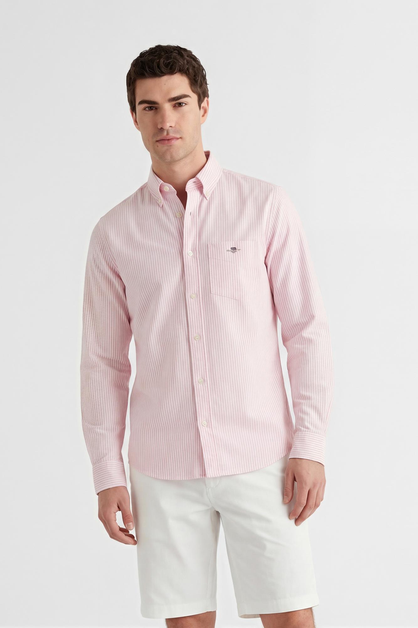 GANT Erkek Pembe Regular Fit Çizgili Logolu Gömlek