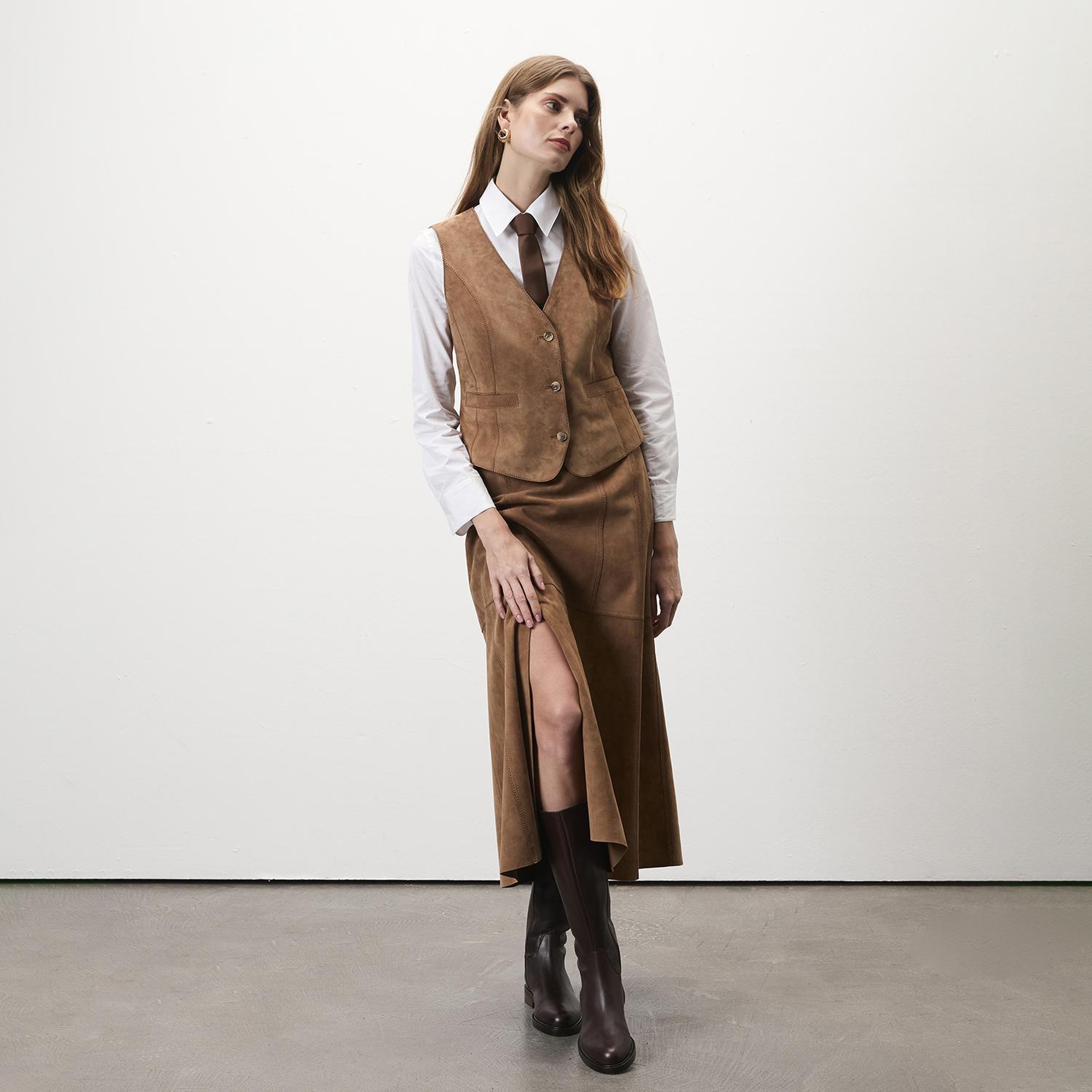 Alaqua Kahve Kadın Süet Deri Yelek