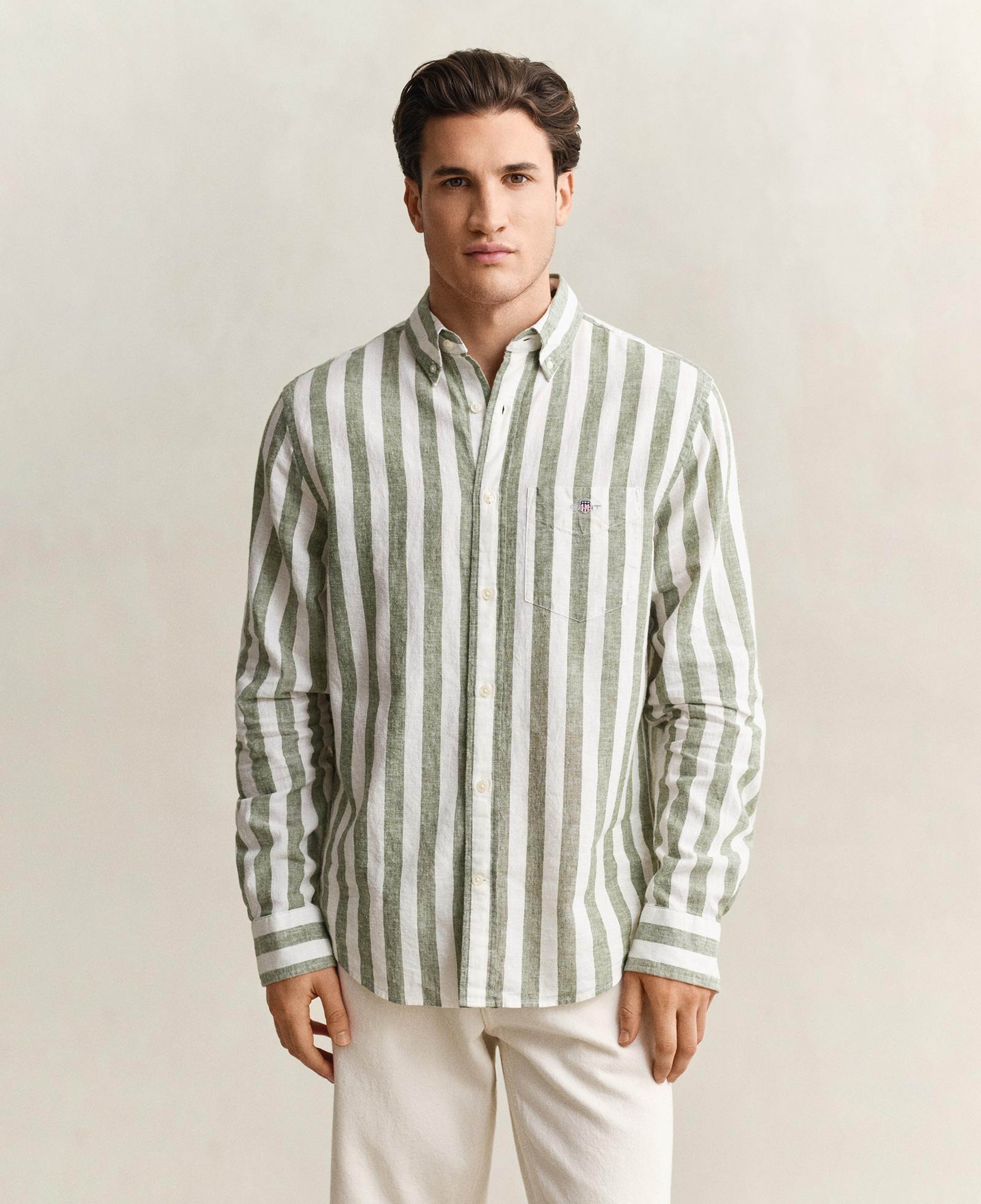 GANT Erkek Yeşil Regular Fit Çizgili Logolu Gömlek