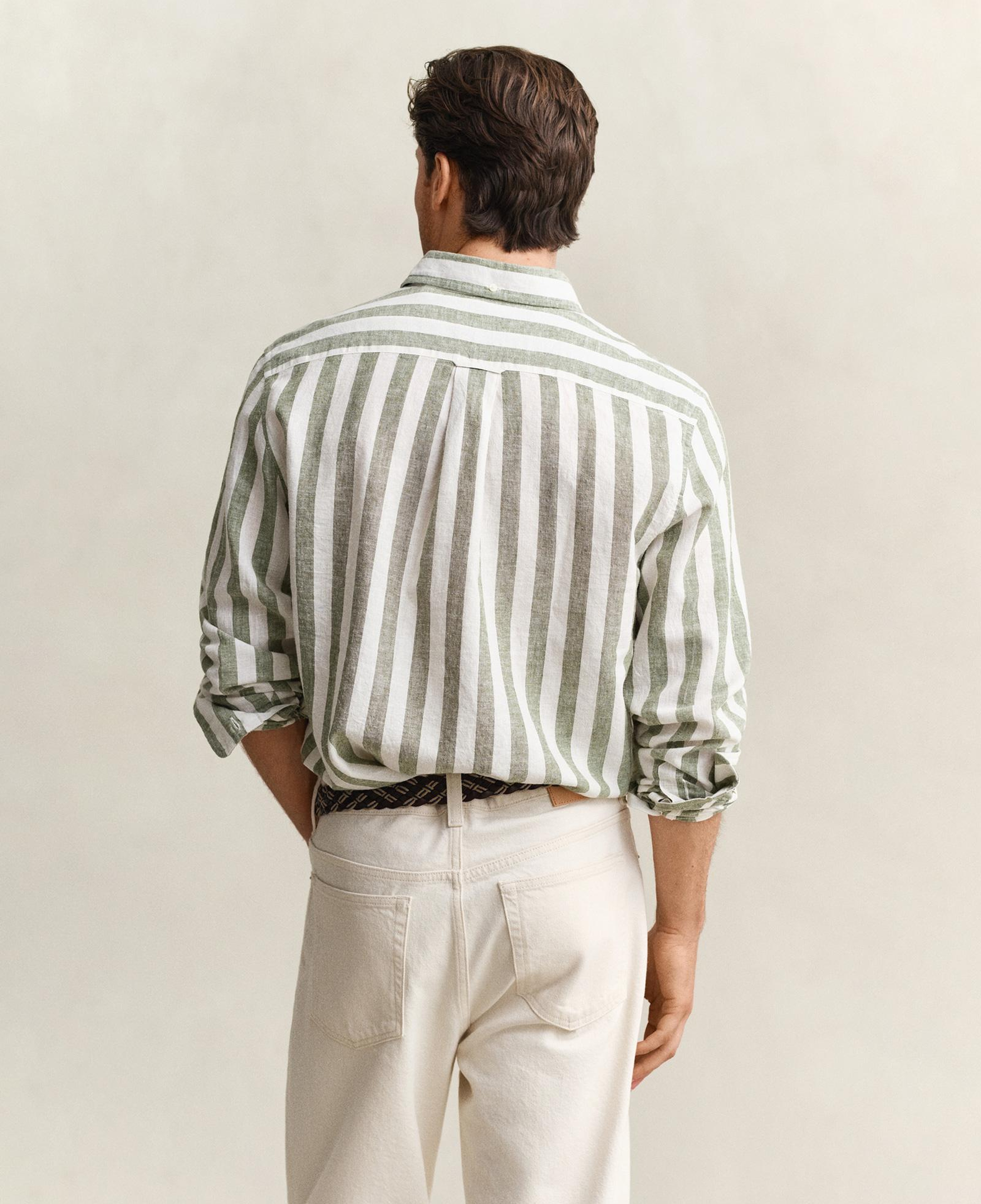 GANT Erkek Yeşil Regular Fit Çizgili Logolu Gömlek