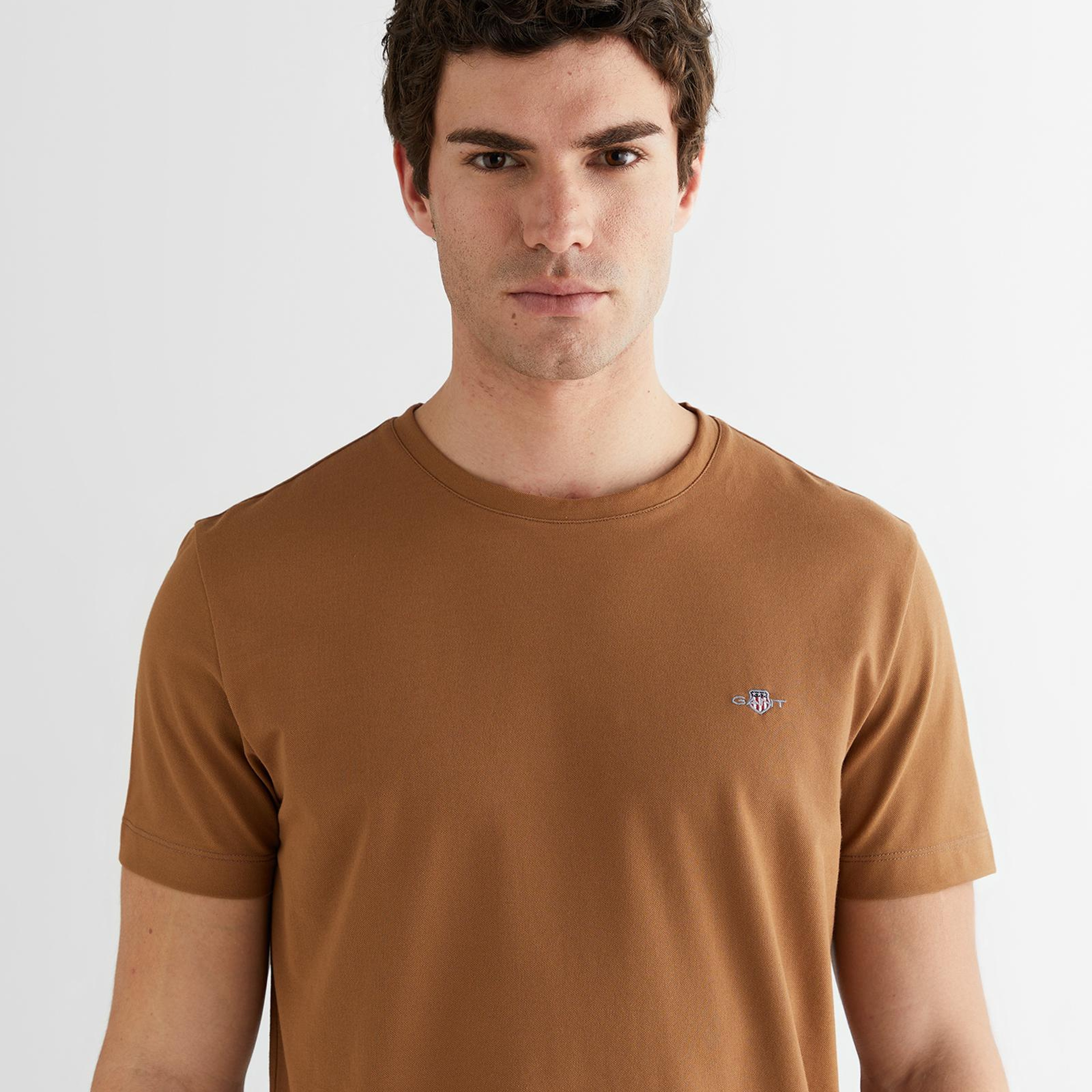 GANT Erkek Kahverengi Regular Fit Bisiklet Yaka T-Shirt
