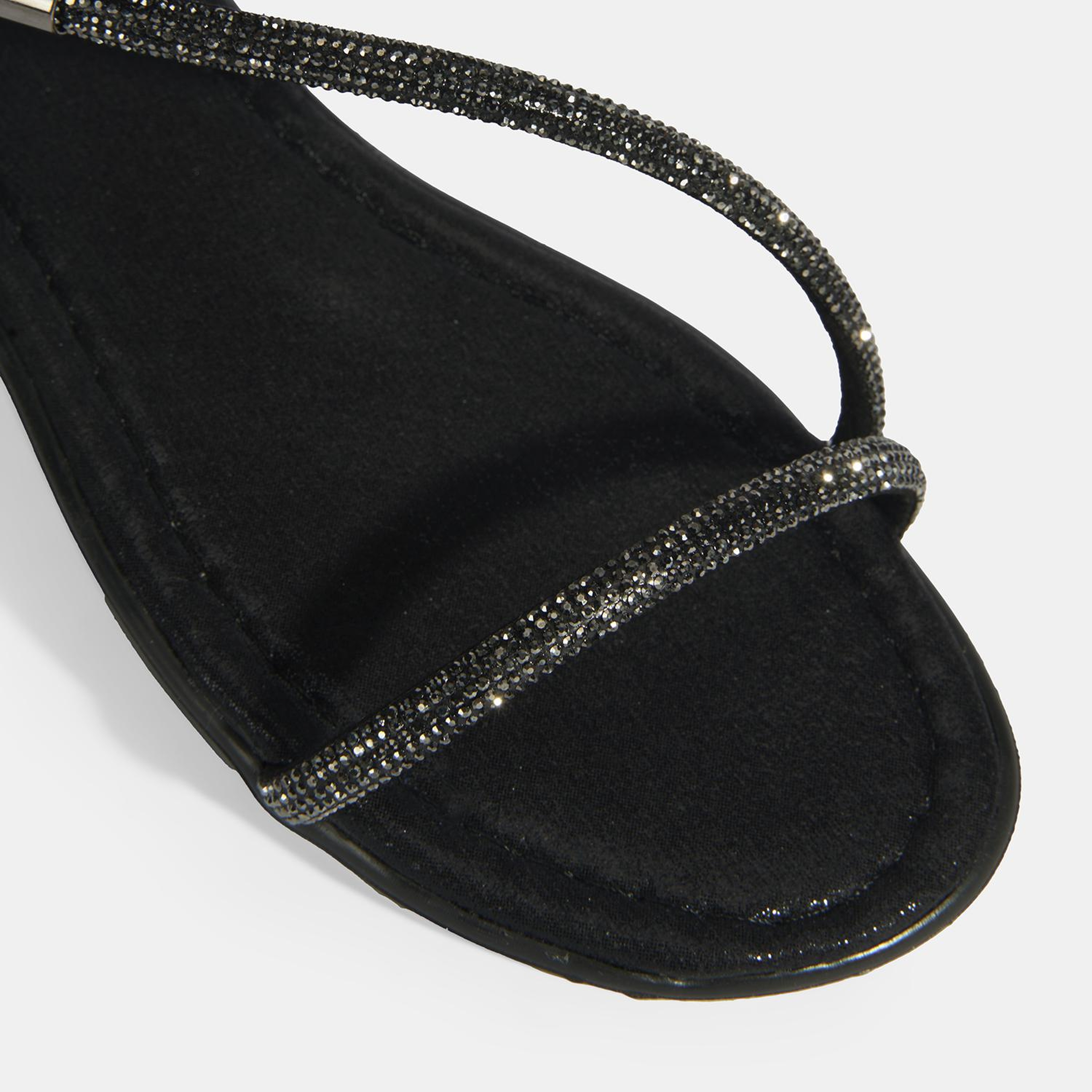 Kadın Siyah Lastik Bantlı Taşlı Sandalet