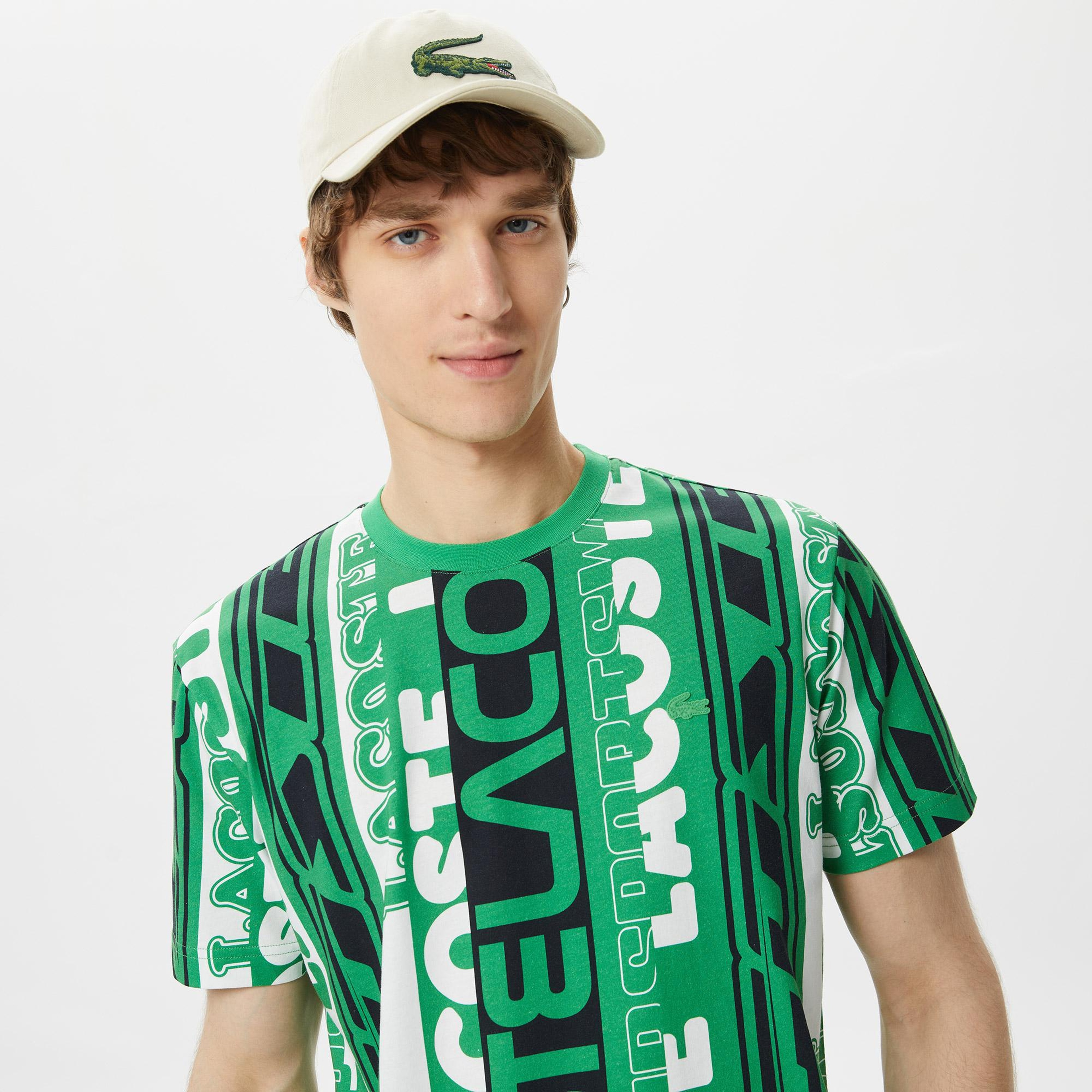Erkek Regular Fit Bisiklet Yaka Baskılı Yeşil T-Shirt