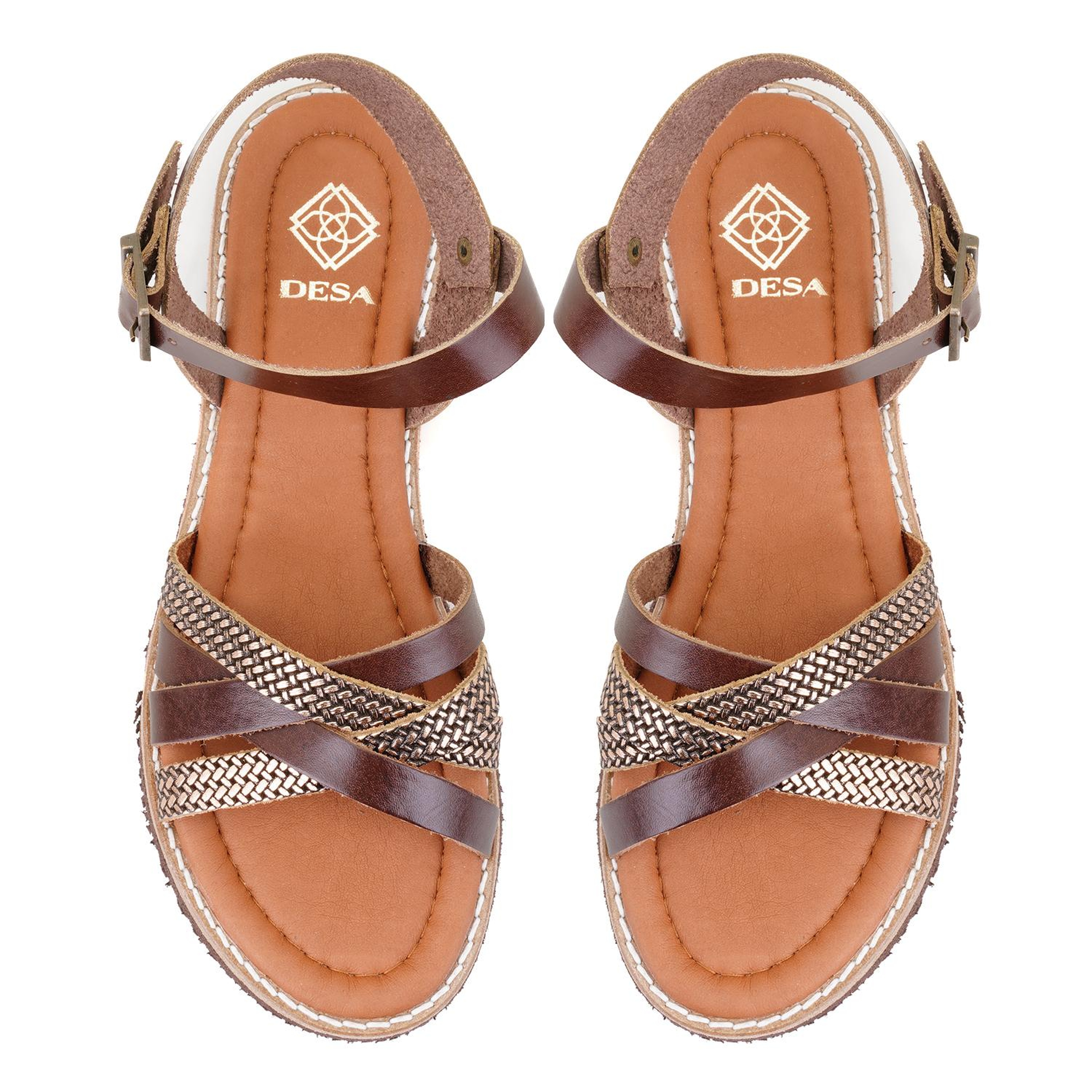 Kadın Kahve Ayarlanabilir Tokalı Deri Sandalet