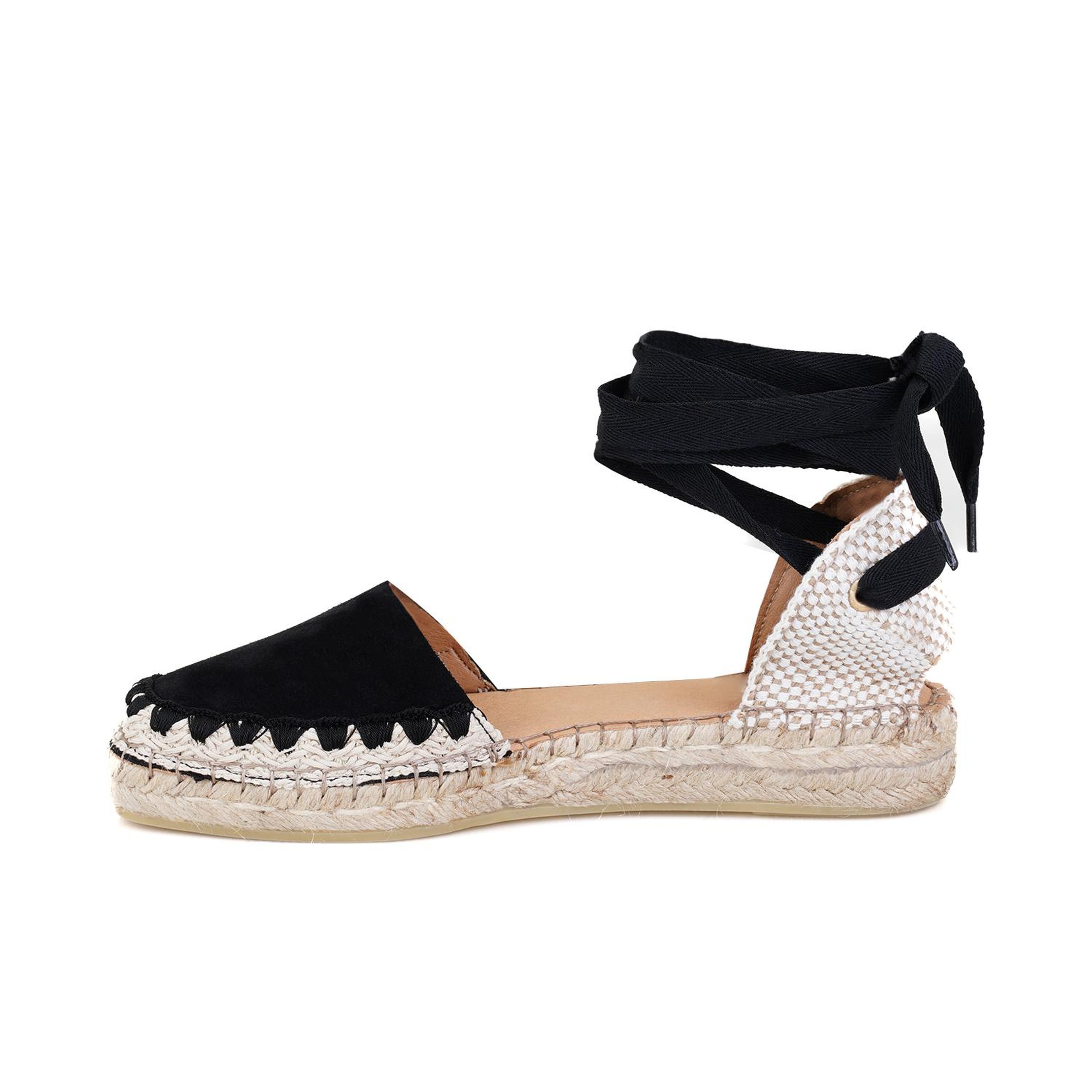 Kadın Siyah Deri Espadril Sandalet