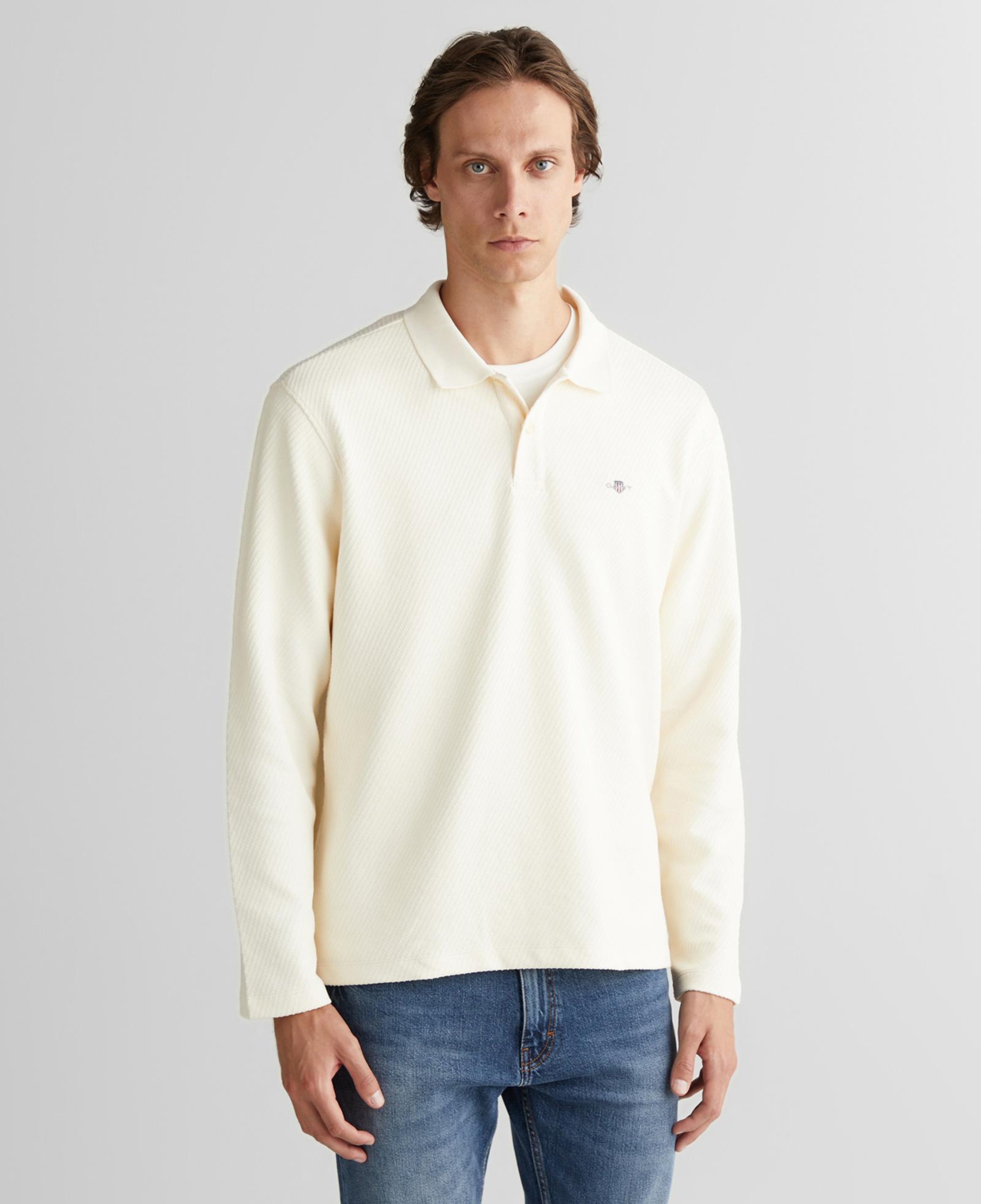 GANT Erkek Krem Relaxed Fit Polo Yaka Uzun Kollu T-Shirt