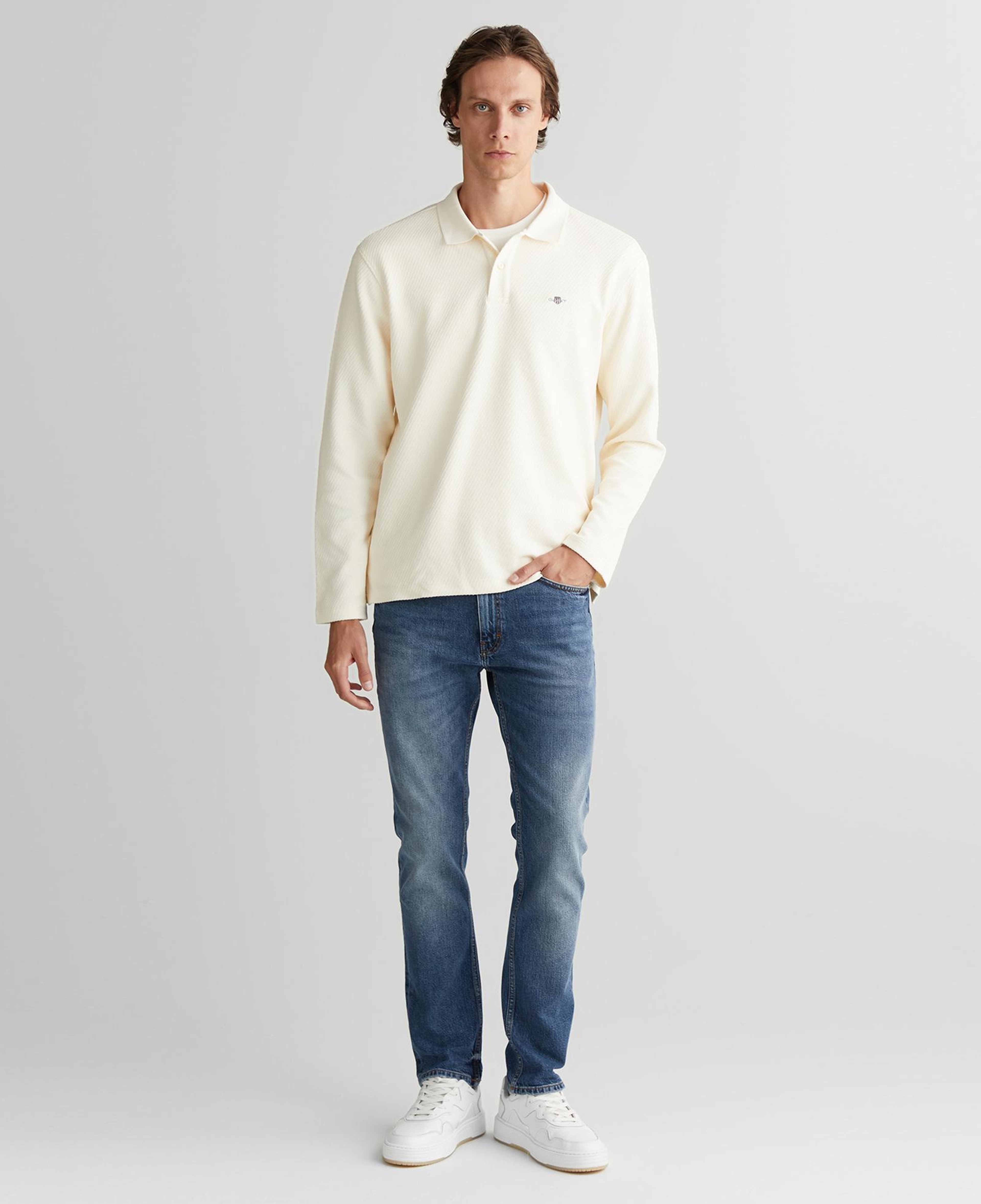 GANT Erkek Krem Relaxed Fit Polo Yaka Uzun Kollu T-Shirt