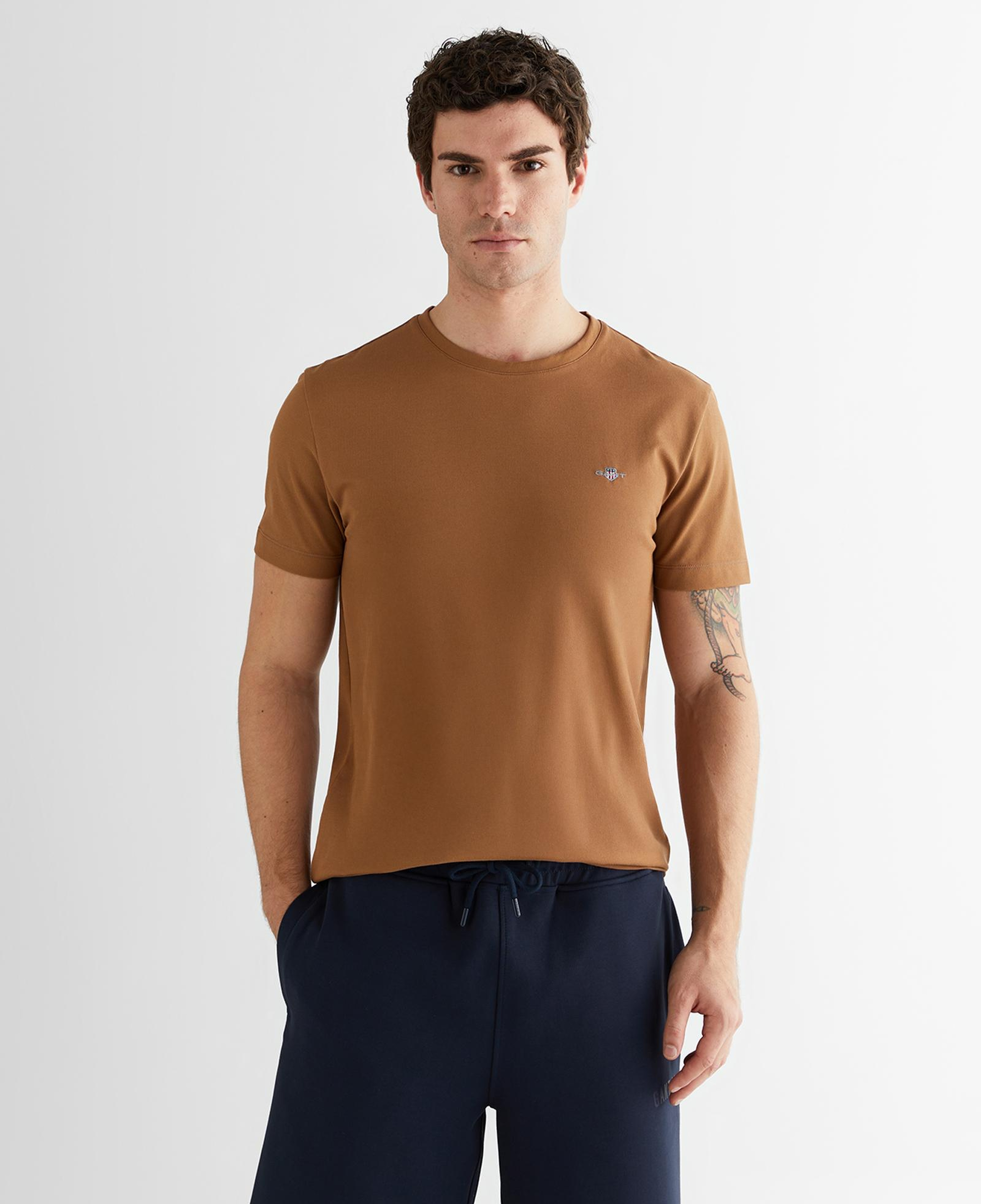 GANT Erkek Kahverengi Regular Fit Bisiklet Yaka T-Shirt