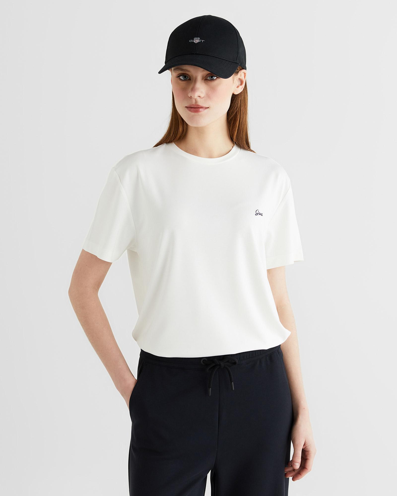 GANT Kadın Beyaz Bisiklet Yaka Regular Fit T-Shirt