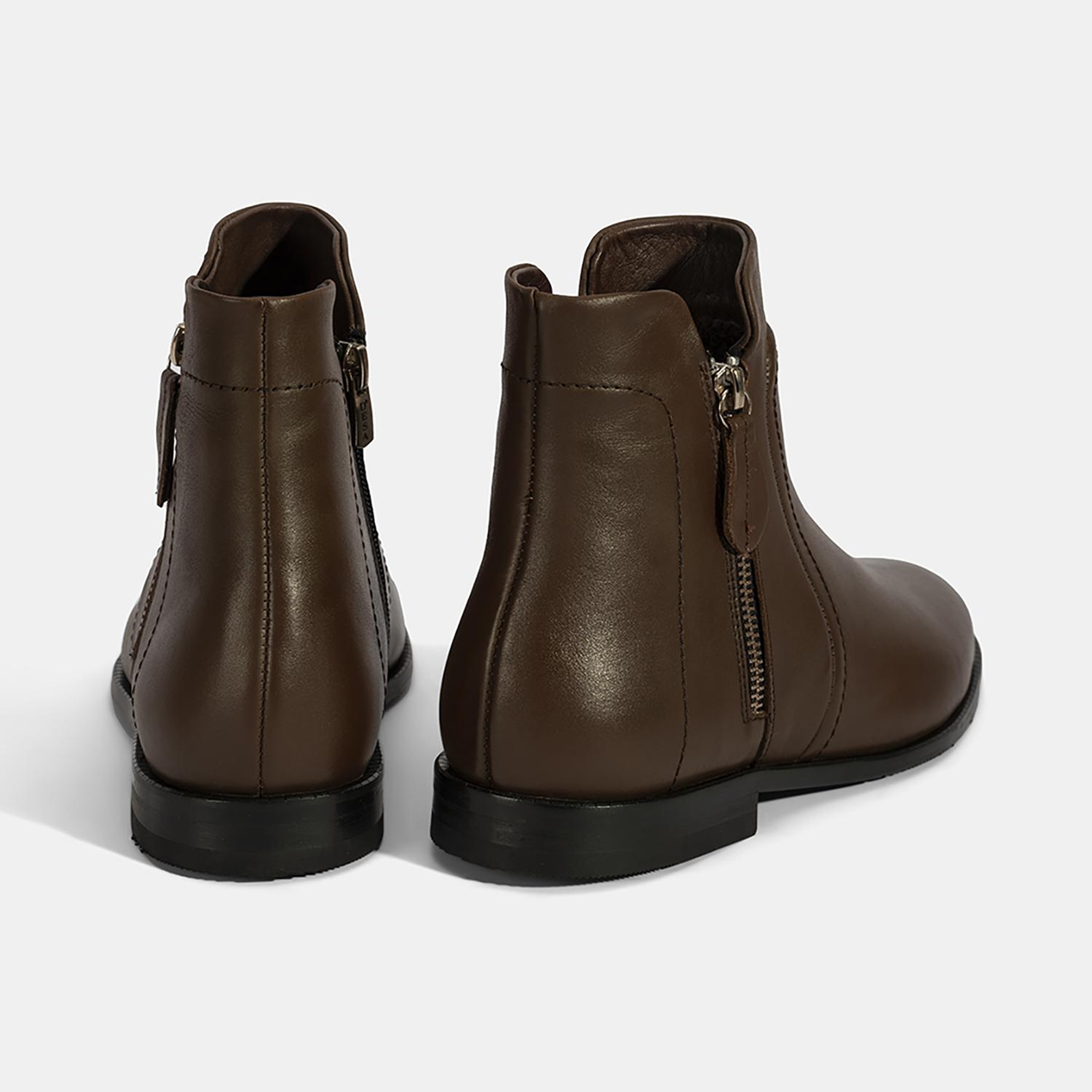 Kadın Kahve Çift Fermuarlı Deri Bot