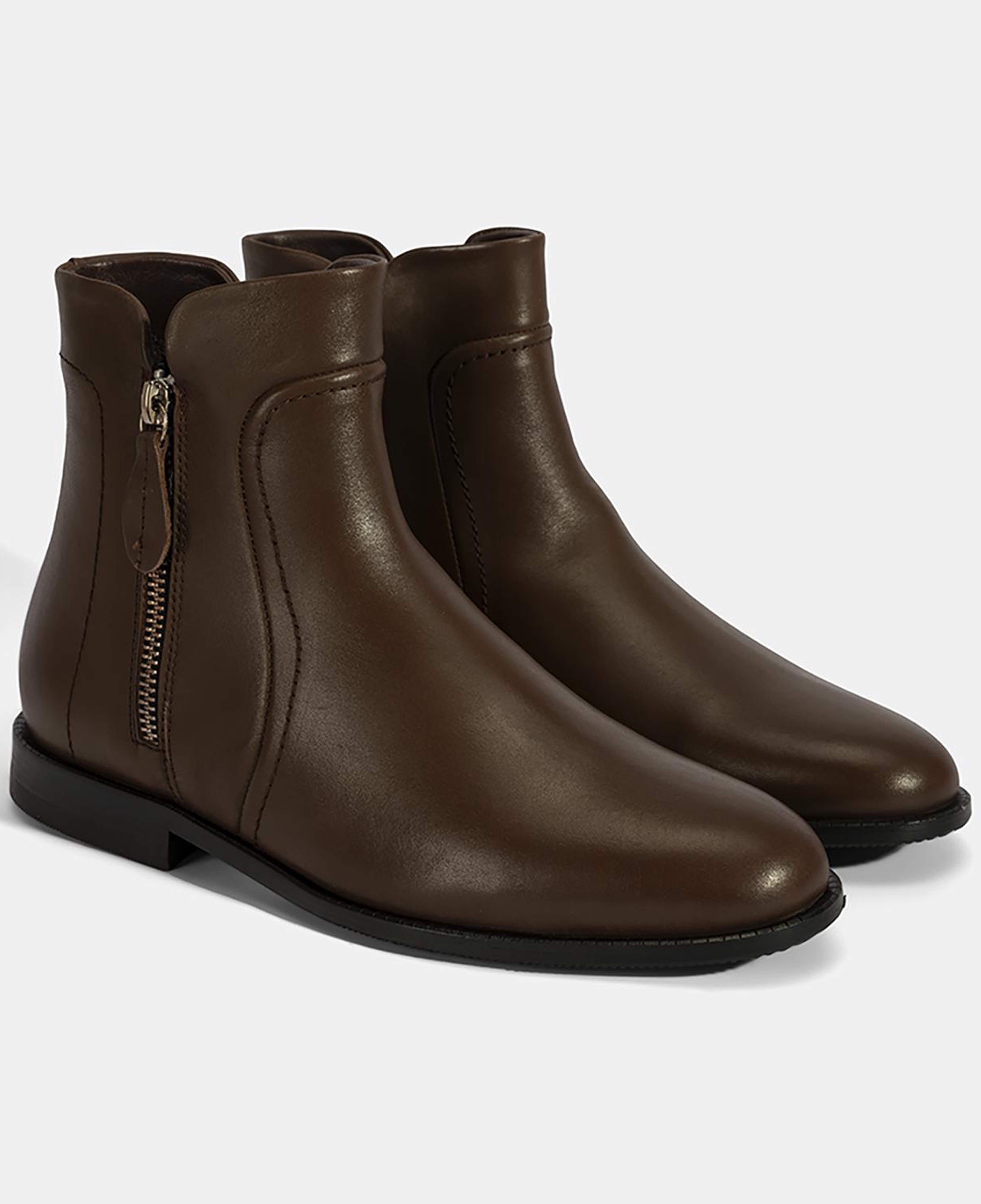 Kadın Kahve Çift Fermuarlı Deri Bot