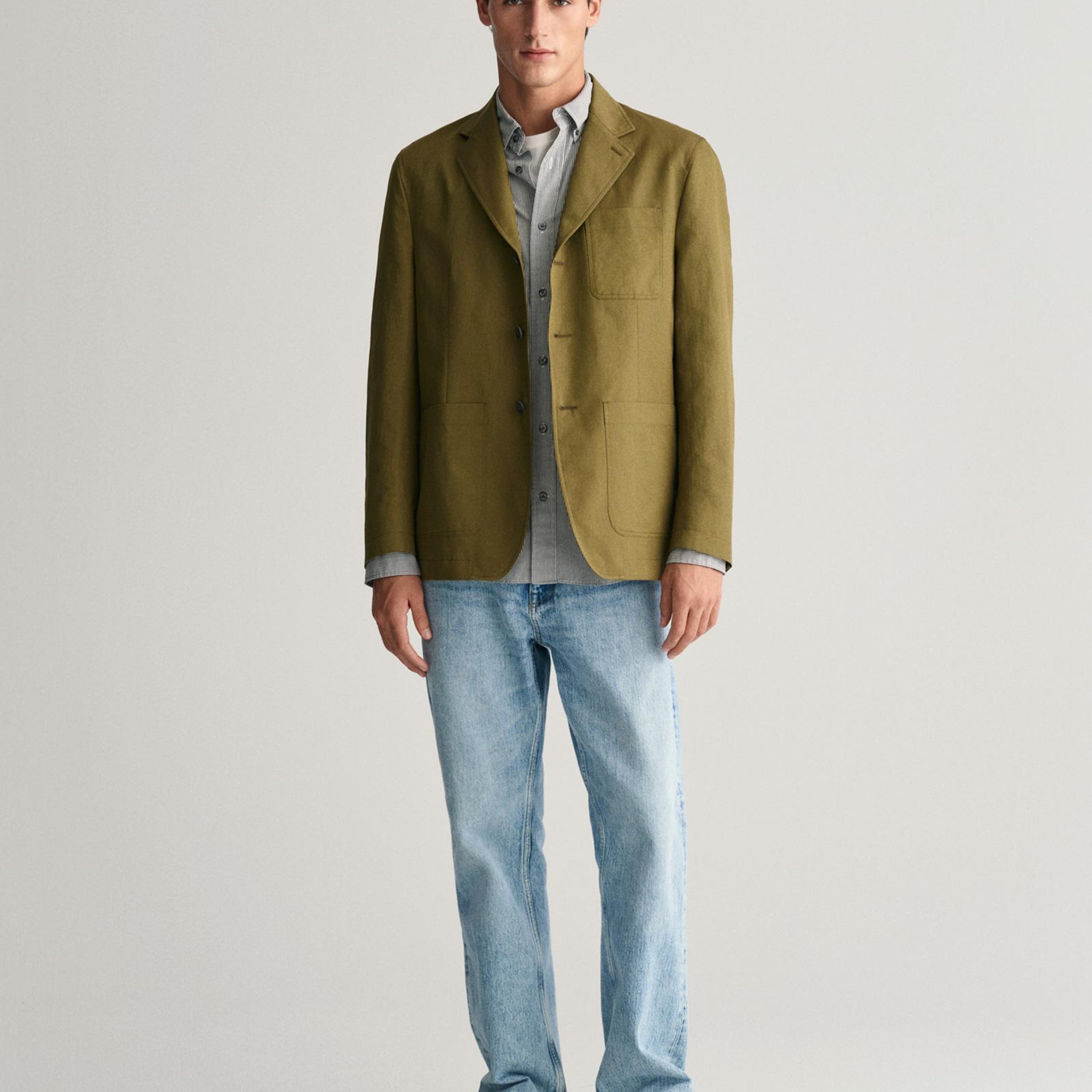 GANT Erkek Siyah Regular Fit Düğmeli Yaka Çizgili Gömlek