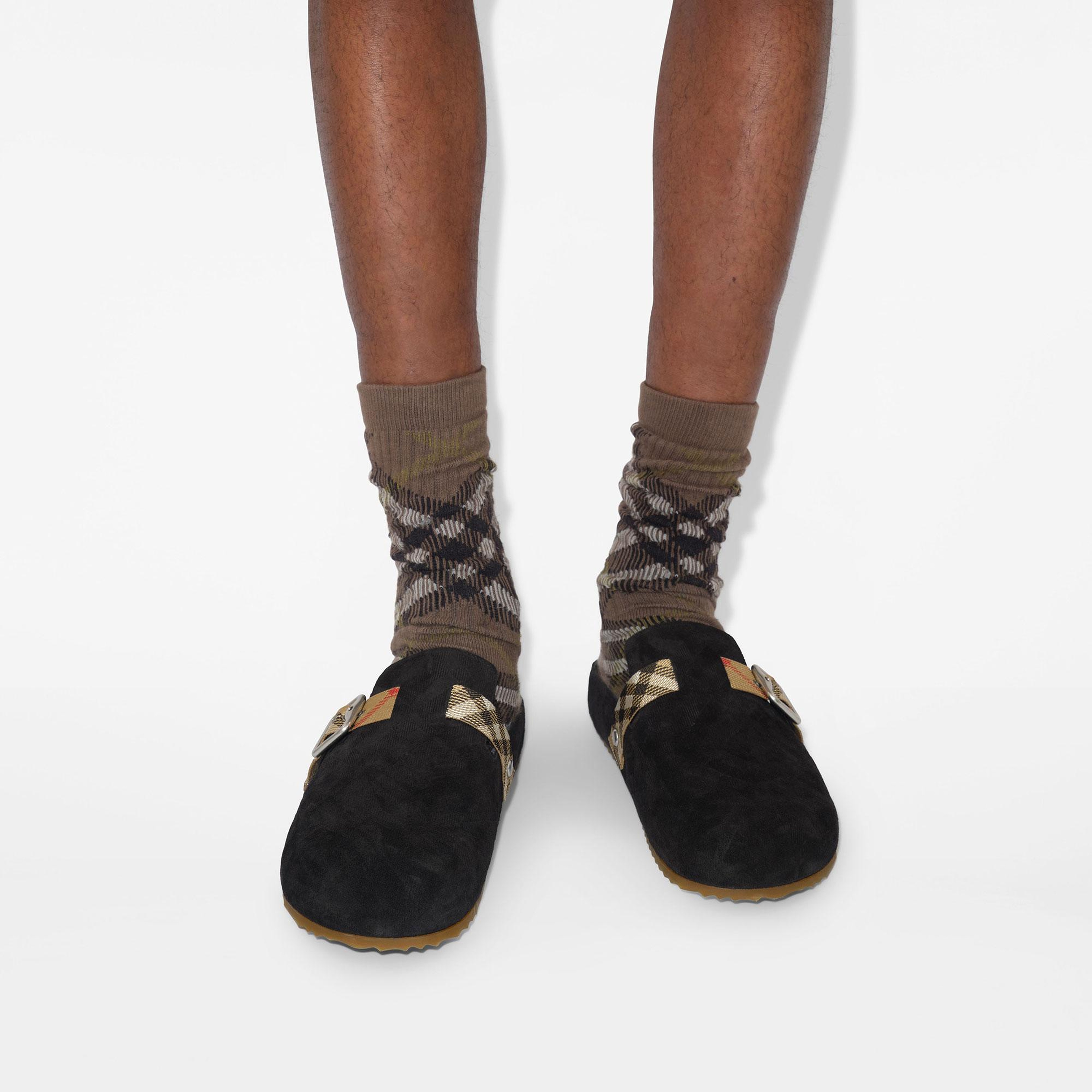 Burberry Check Suede Urchin Erkek Siyah Terlik