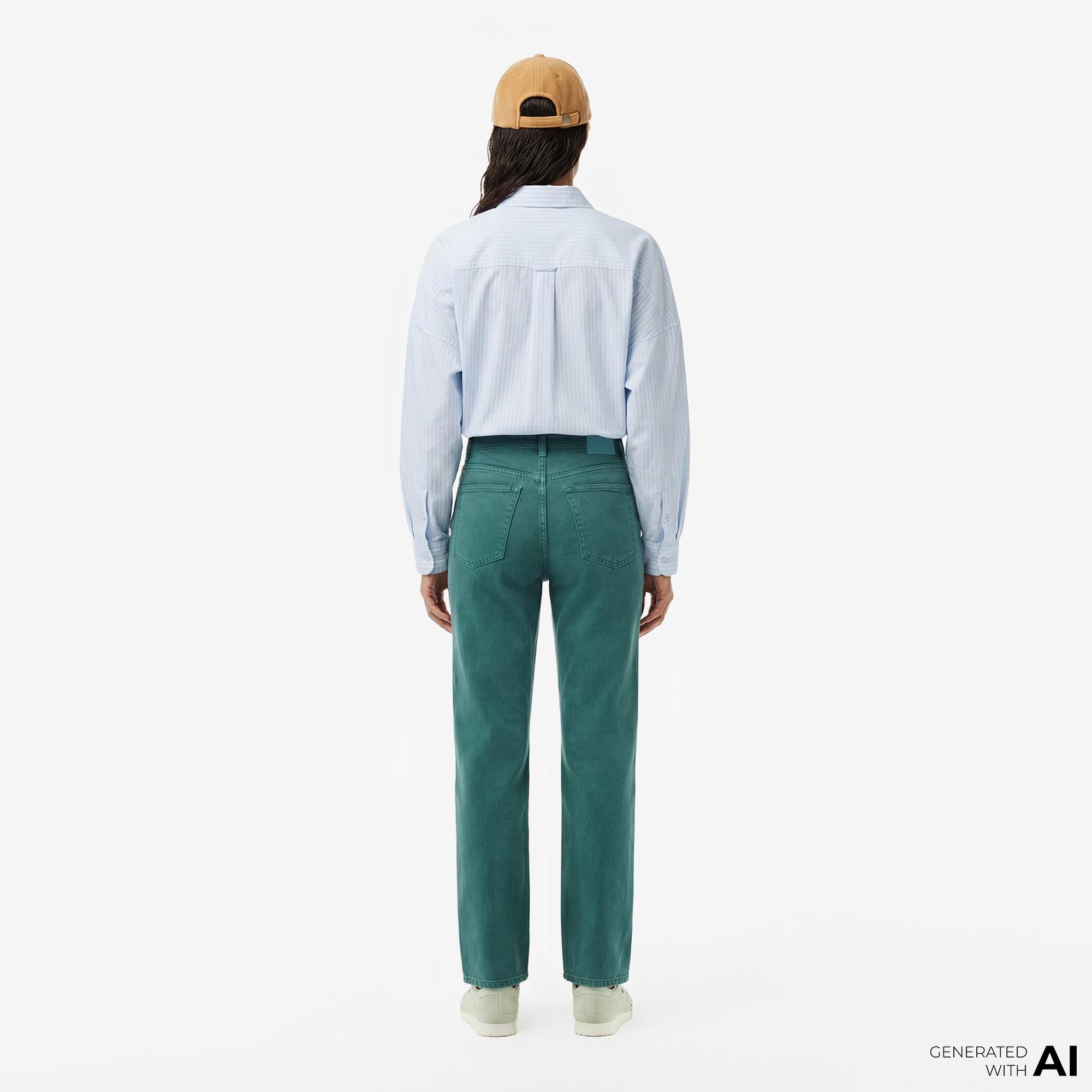 Lacoste Kadın Straight Fit Mavi Jean Pantolon