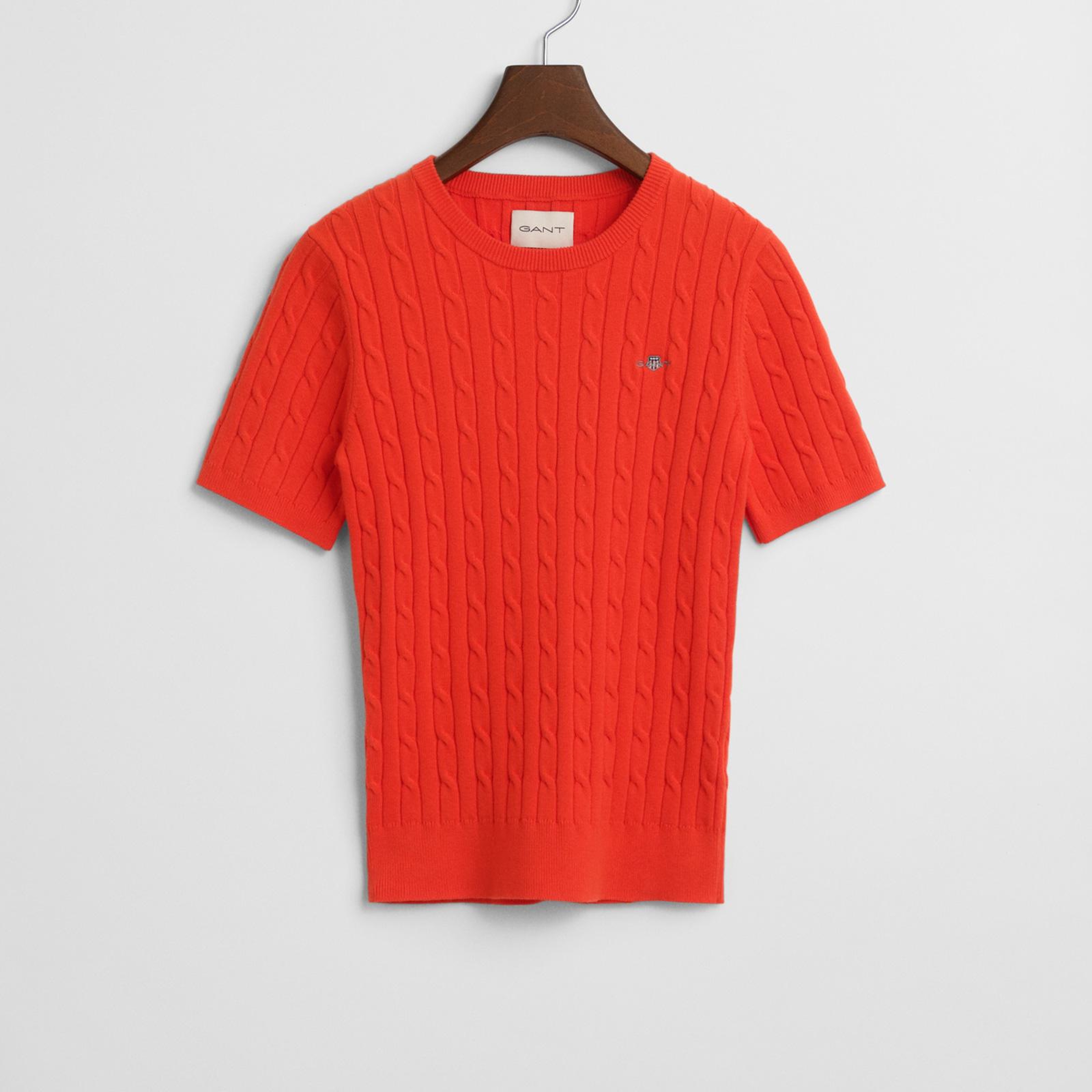 GANT Kadın Turuncu Slim Fit Bisiklet Yaka Kısa Kollu Kazak
