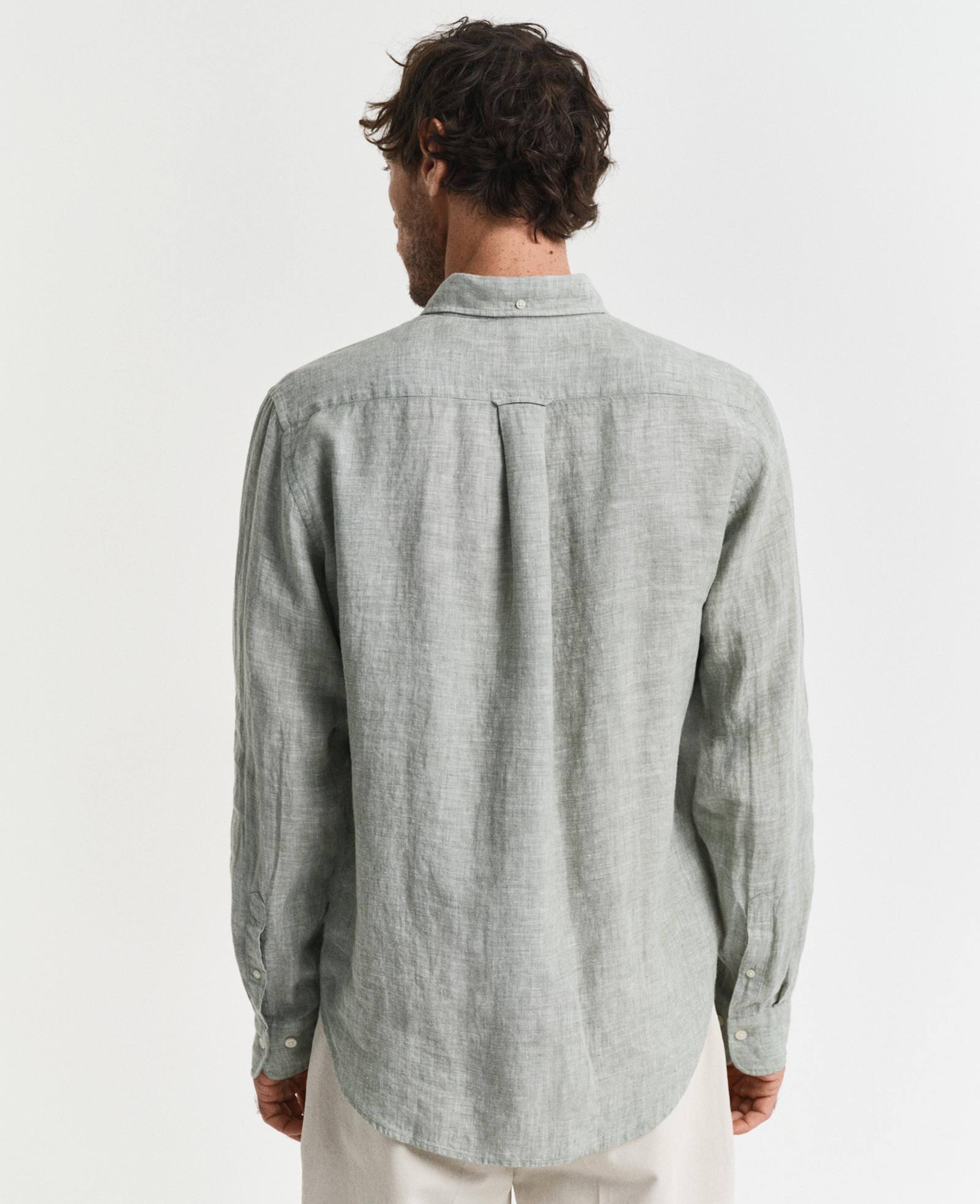 GANT Erkek Yeşil Regular Fit Düğmeli Yaka Keten Gömlek