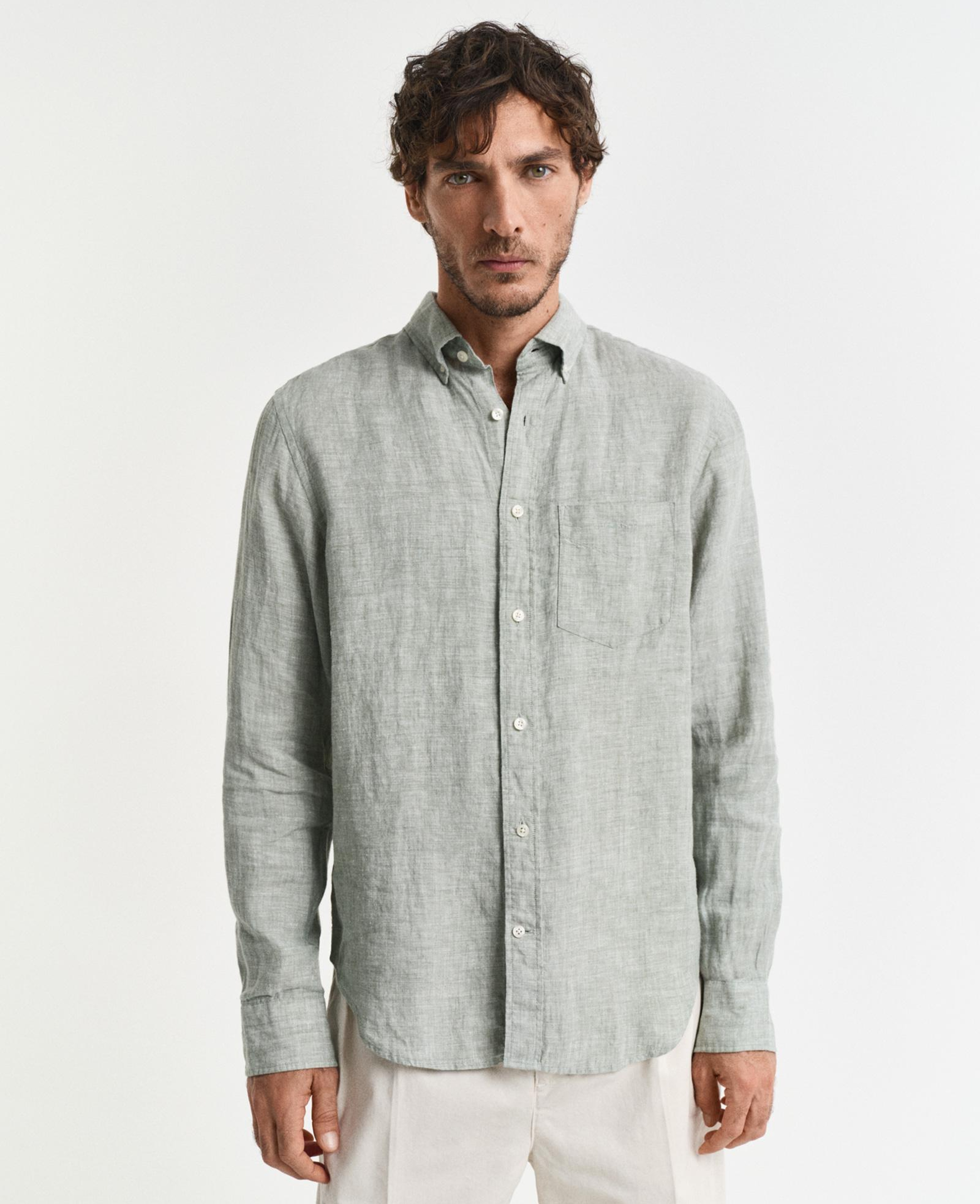 GANT Erkek Yeşil Regular Fit Düğmeli Yaka Keten Gömlek