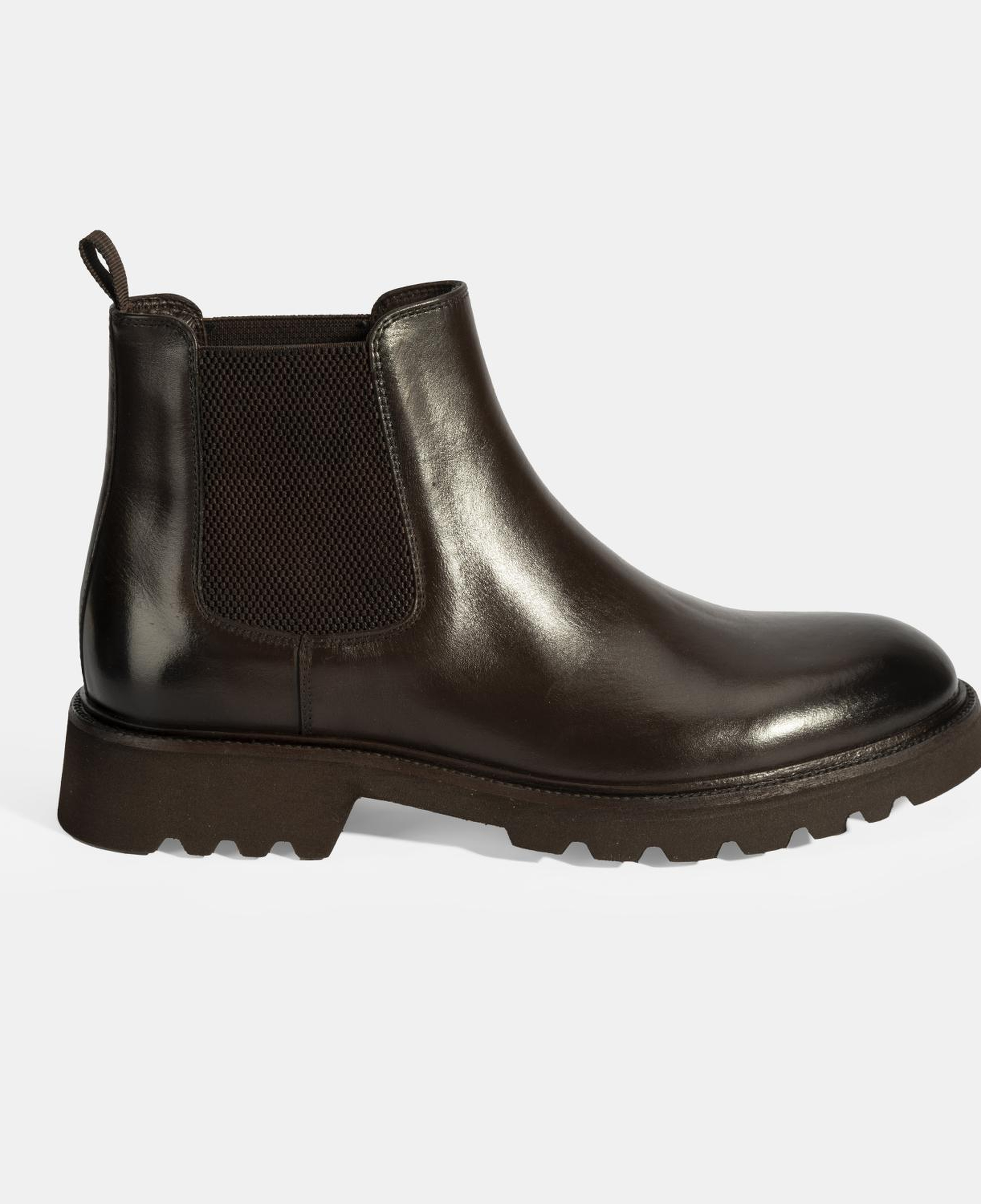 Erkek Kahve Lastik Detaylı Deri Bot