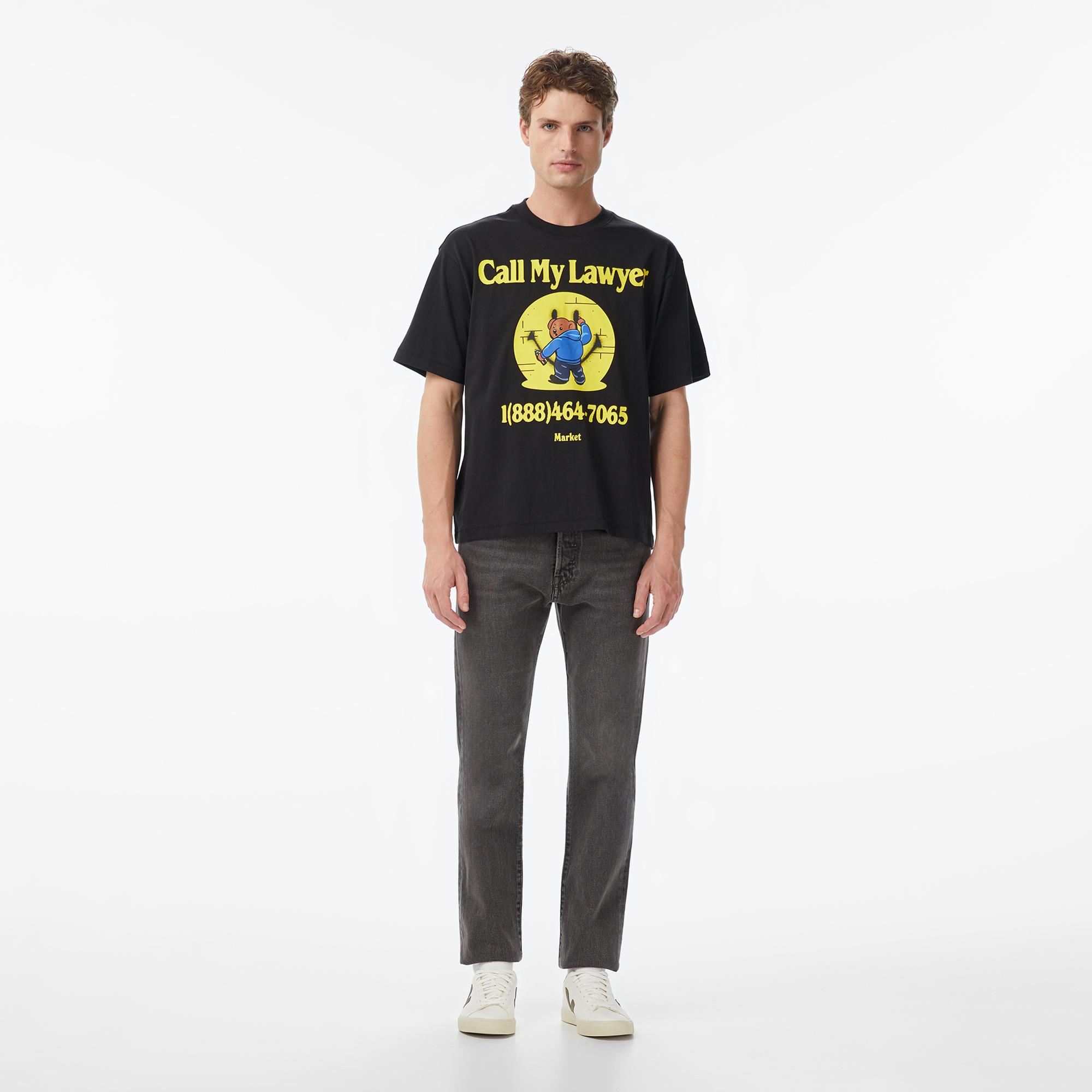 Market Smiley Call My Lawyer Bear Erkek Siyah T-Shirt