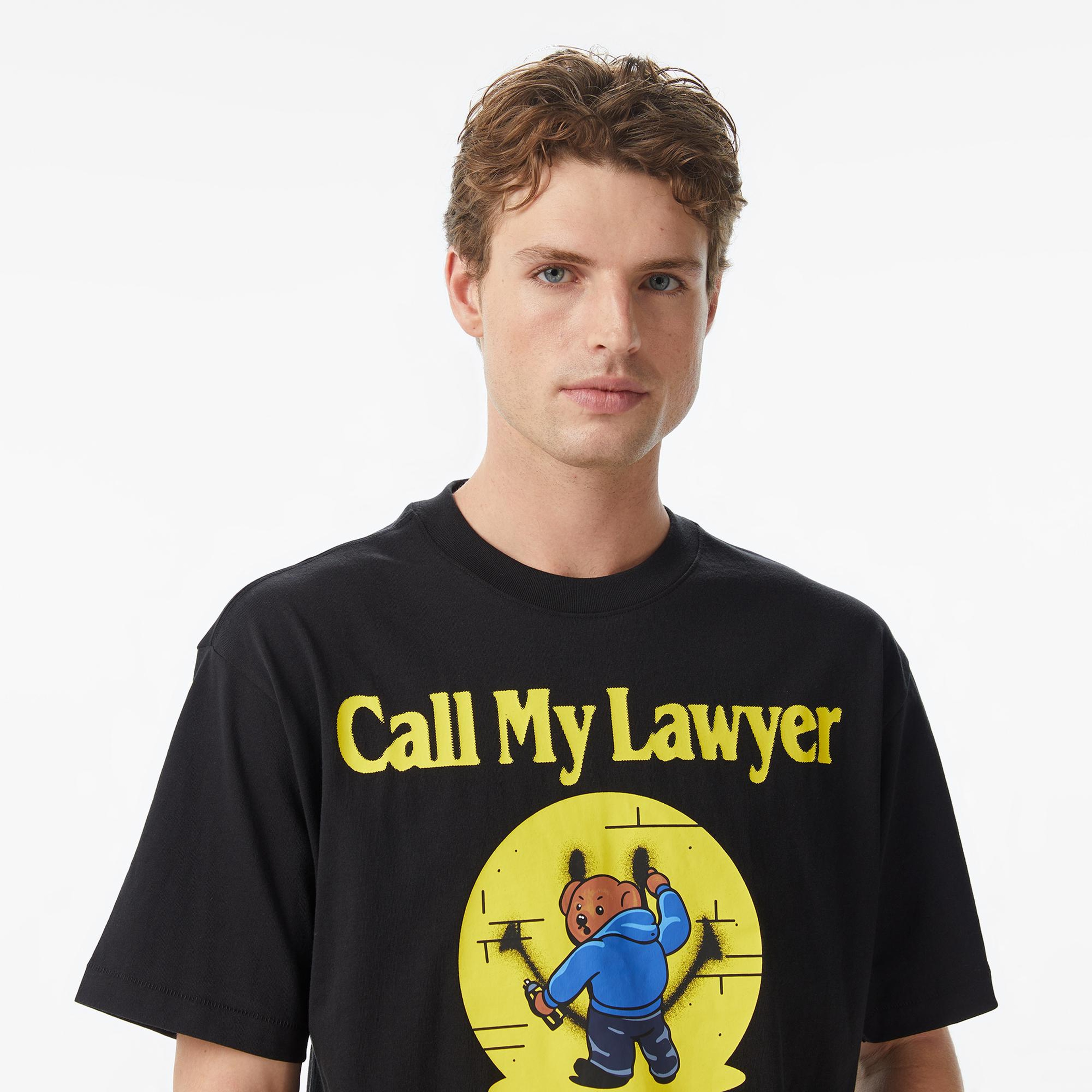 Market Smiley Call My Lawyer Bear Erkek Siyah T-Shirt