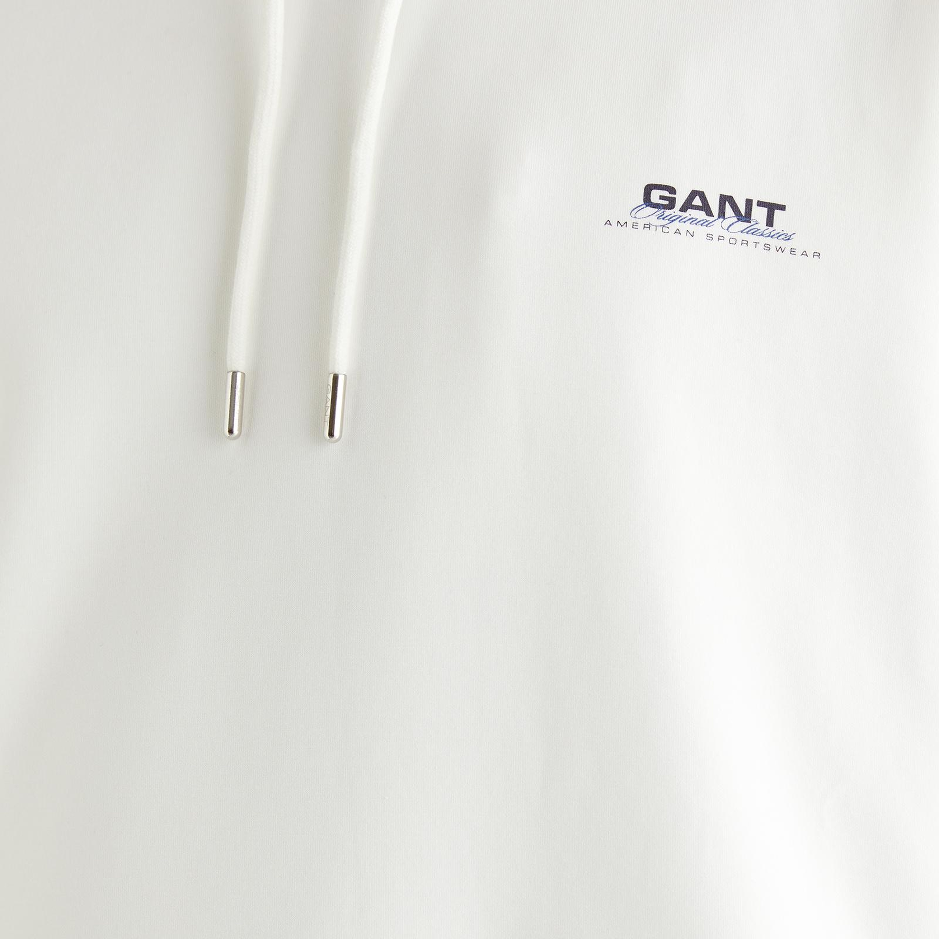 GANT Erkek Beyaz Regular Fit Kapüşonlu Sweatshirt