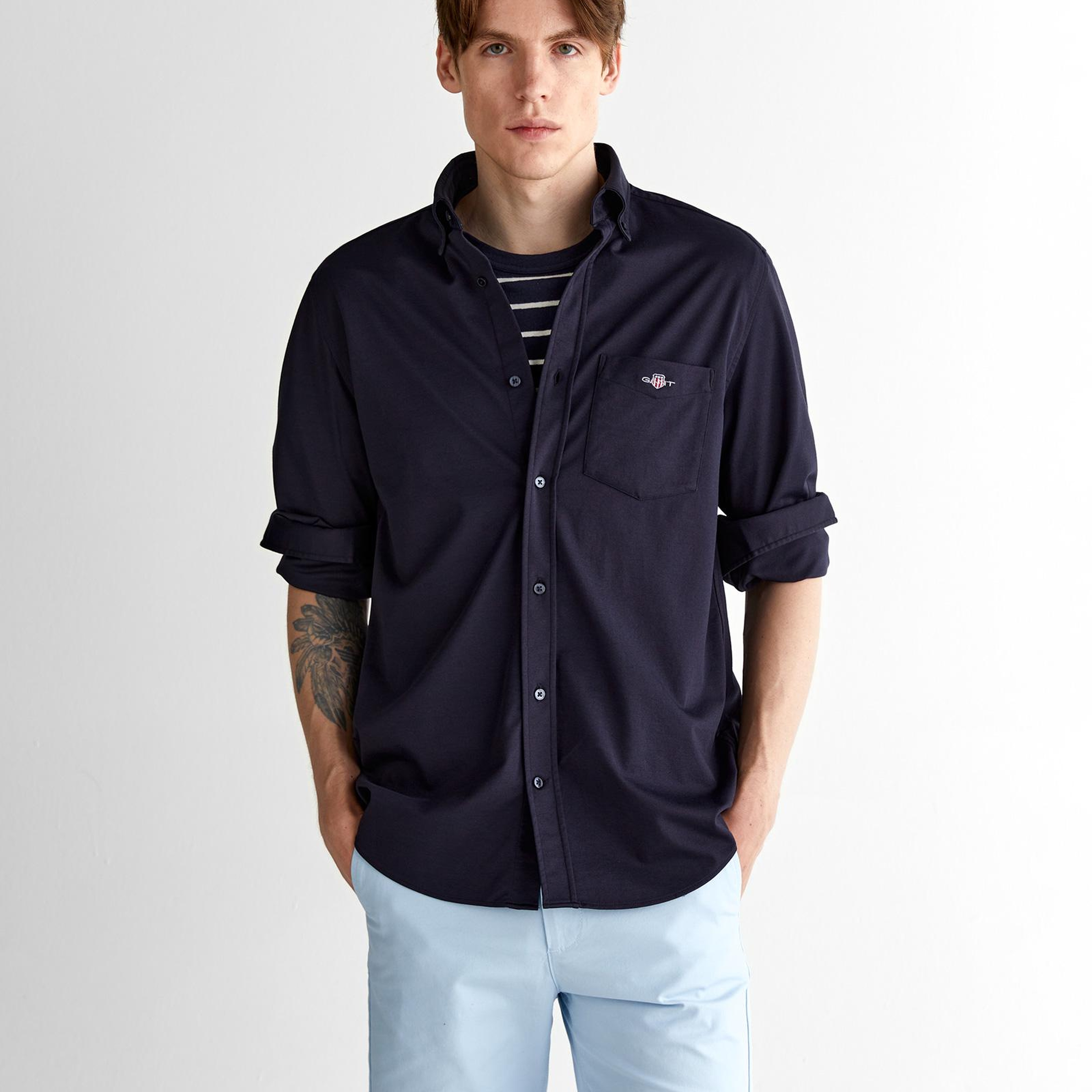 GANT Erkek Lacivert Regular Fit Düğmeli Yaka Gömlek