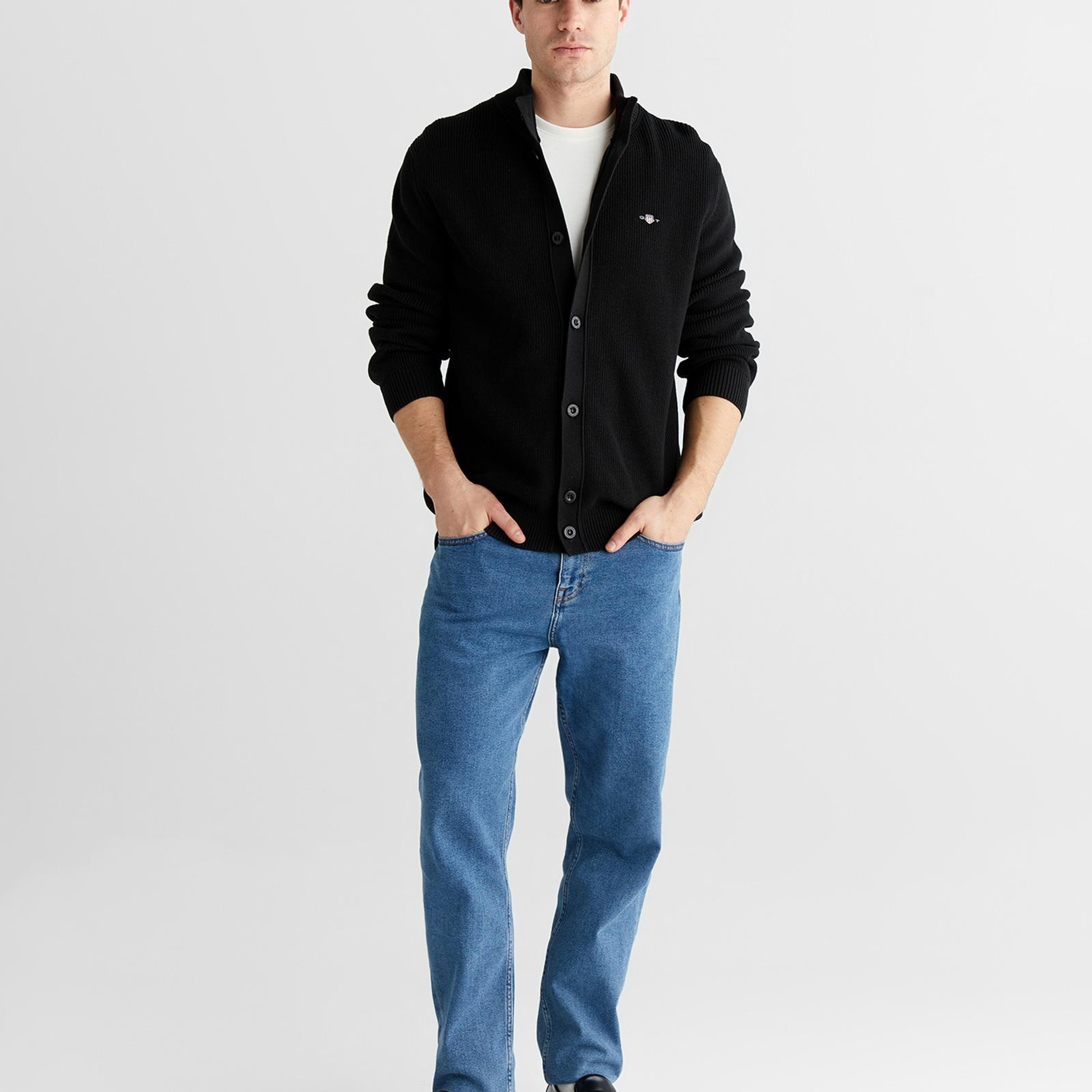 GANT Erkek Siyah Regular Fit Düğmeli Hırka