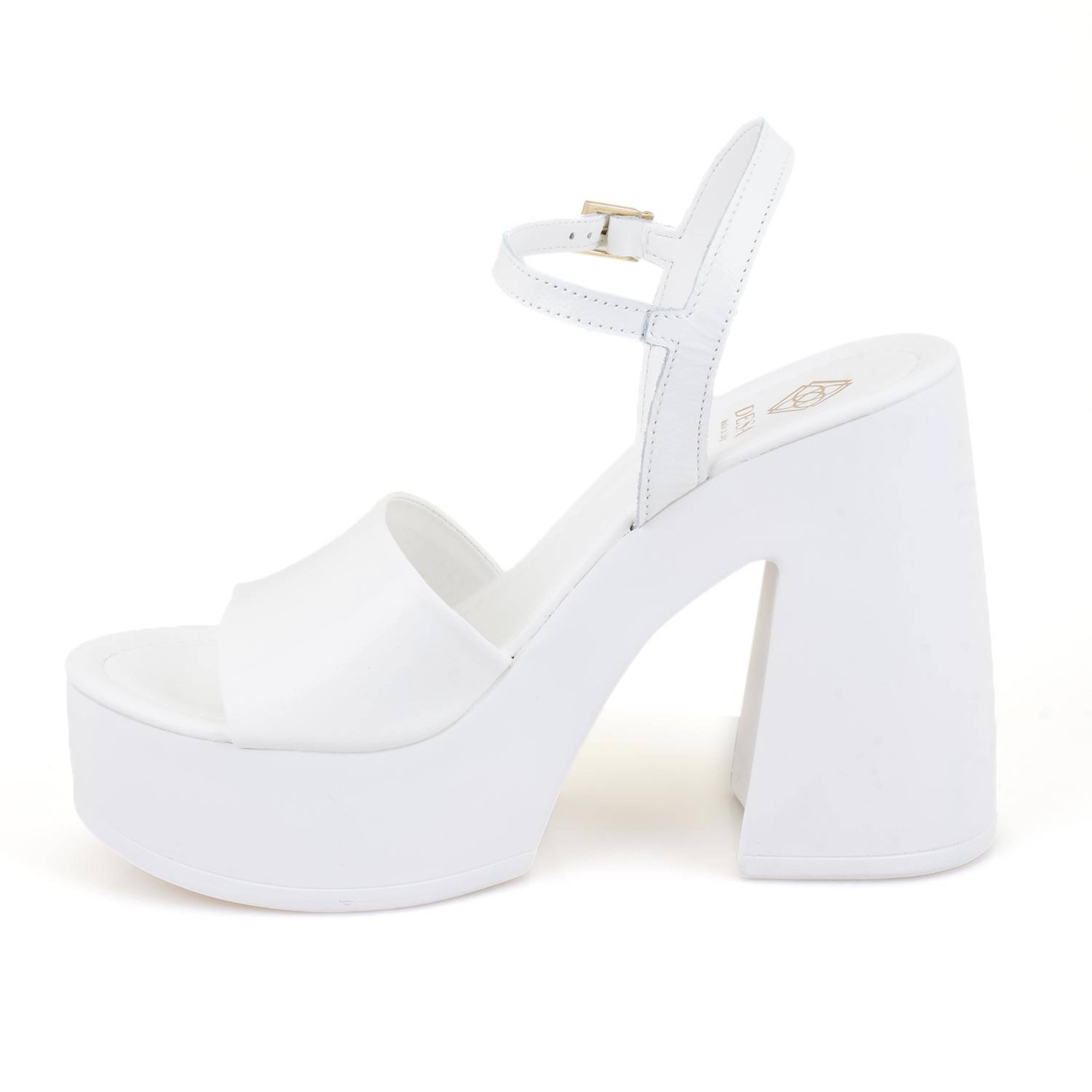 Kadın Beyaz Platform Topuklu Deri Sandalet