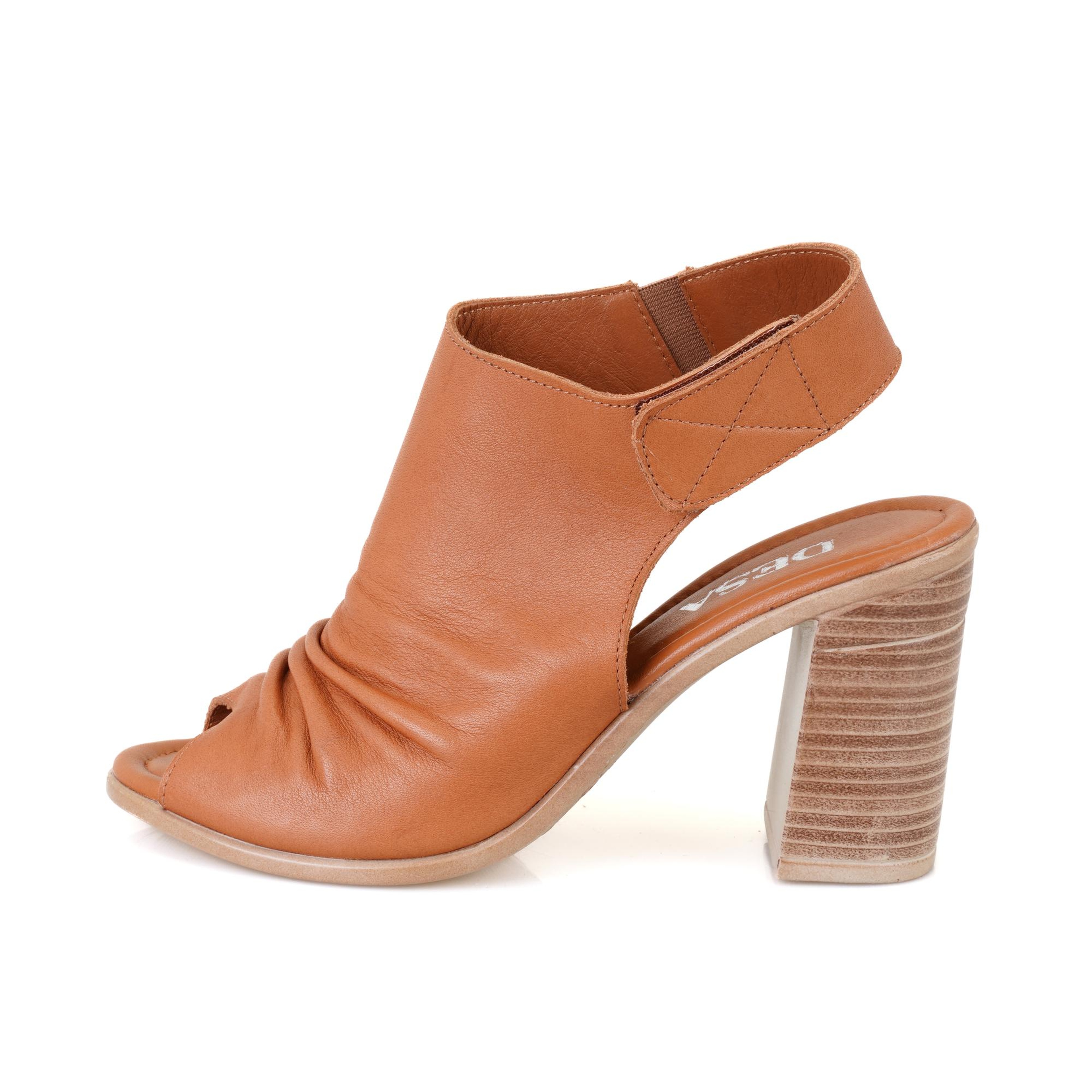 Kadın Taba Topuklu Deri Sandalet