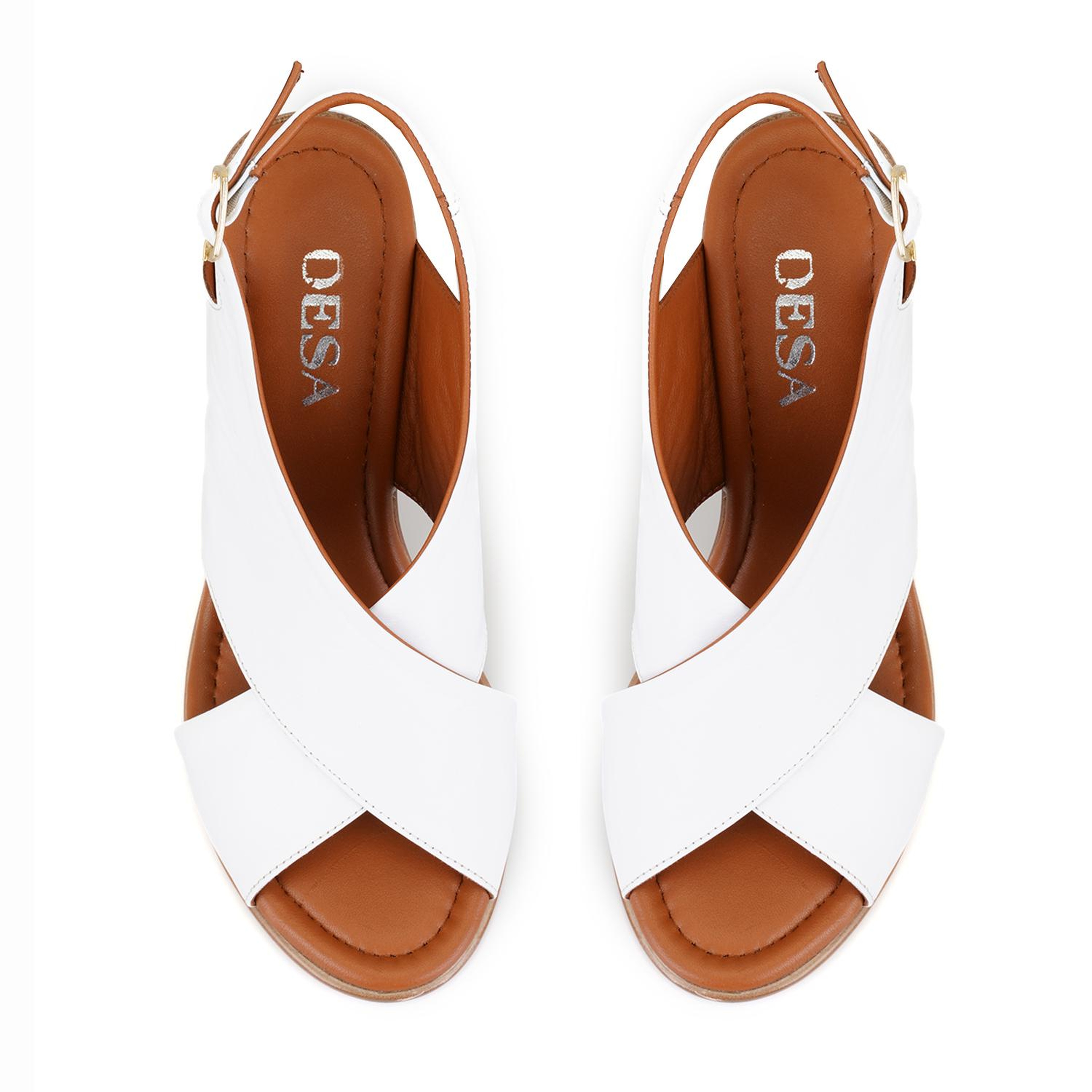 Kadın Beyaz Topuklu Deri Sandalet