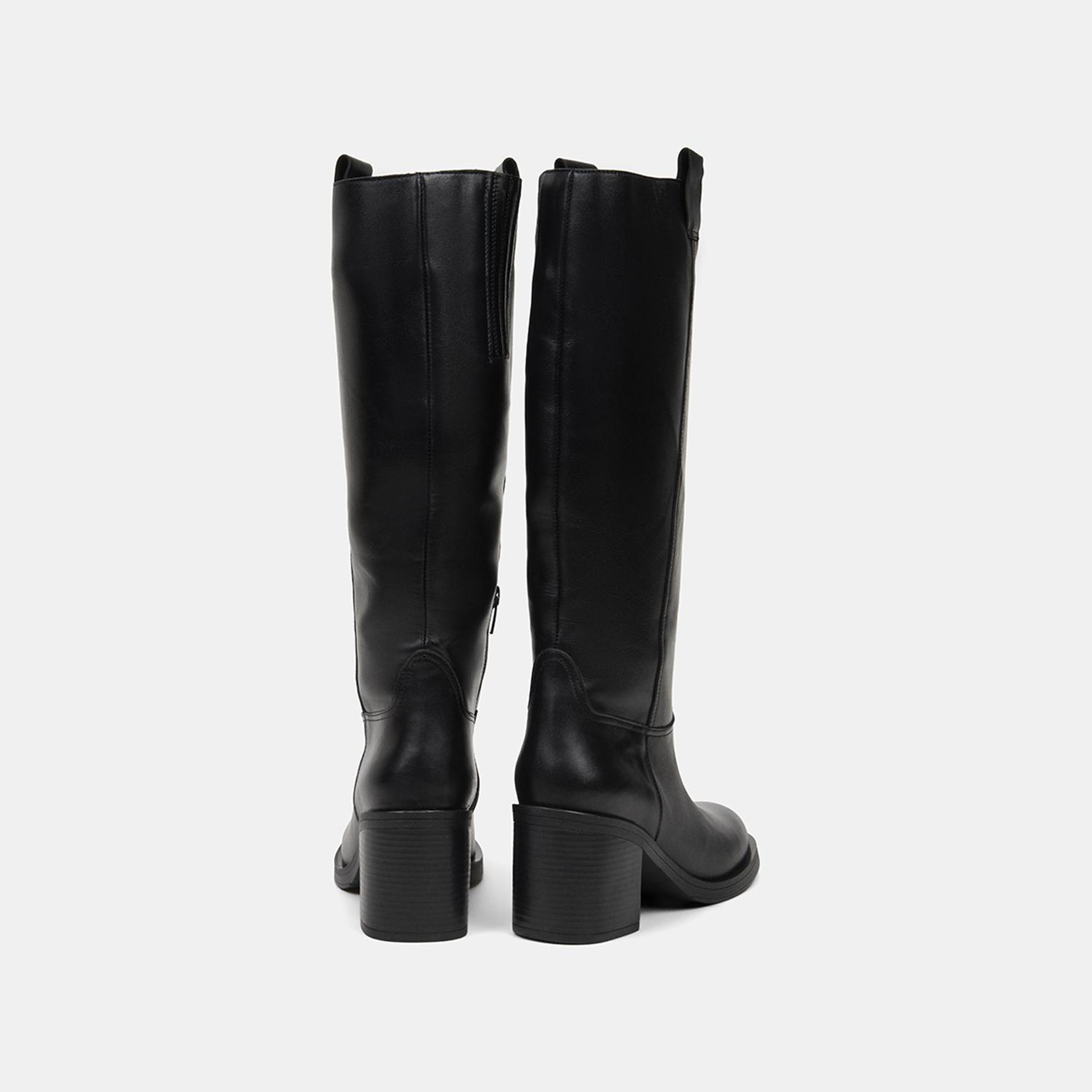 Kadın Siyah Kalın Topuklu Deri Çizme