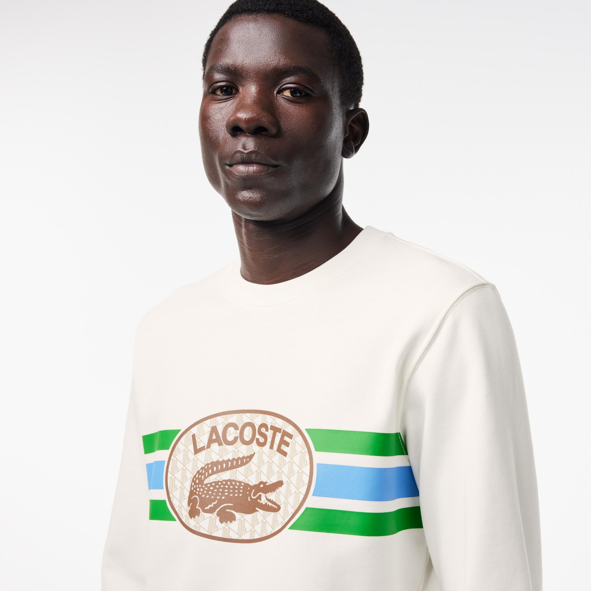 Erkek Classic Fit Bisiklet Yaka Baskılı Krem Sweatshirt