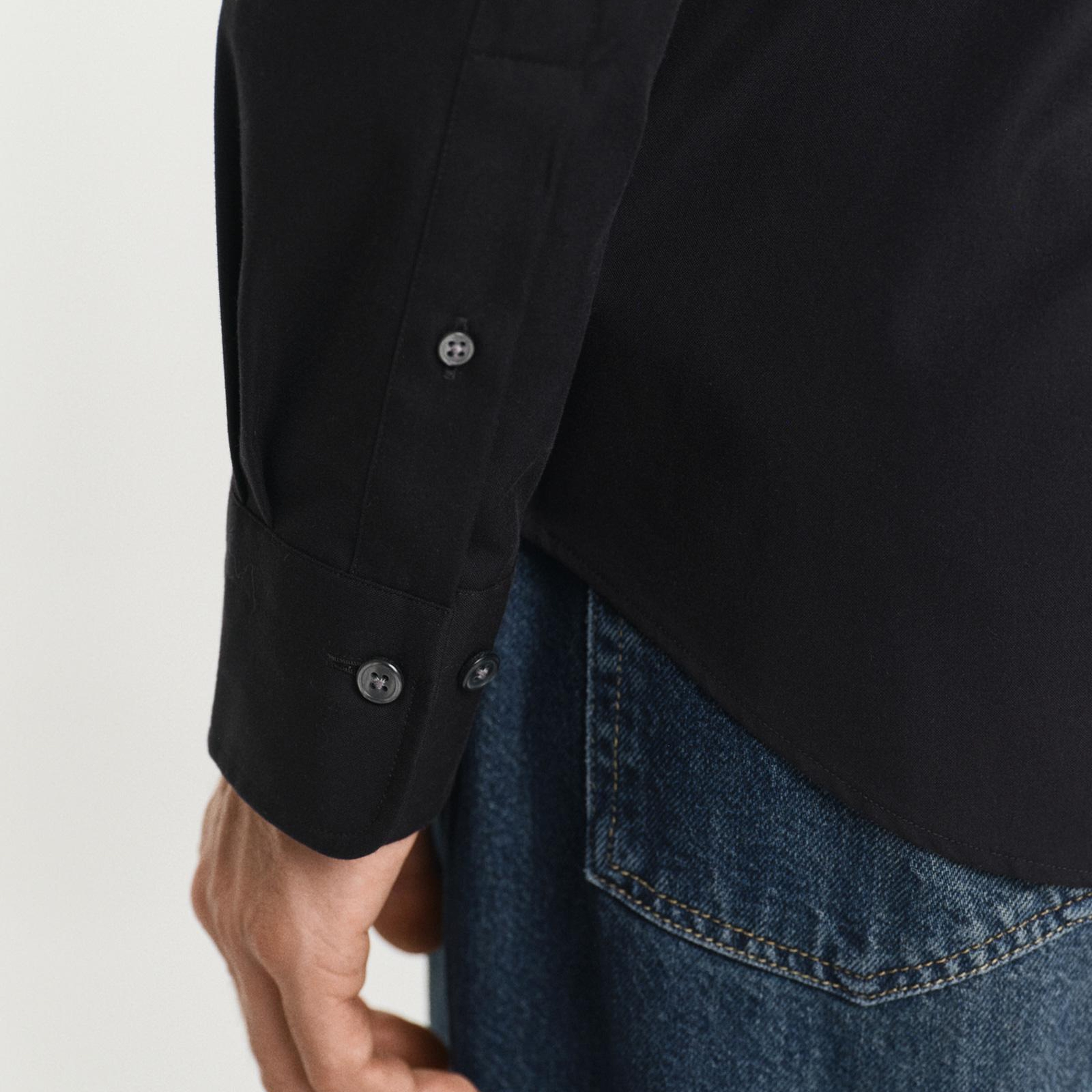 GANT Erkek Siyah Slim Fit Düğmeli Yaka Oxford Gömlek