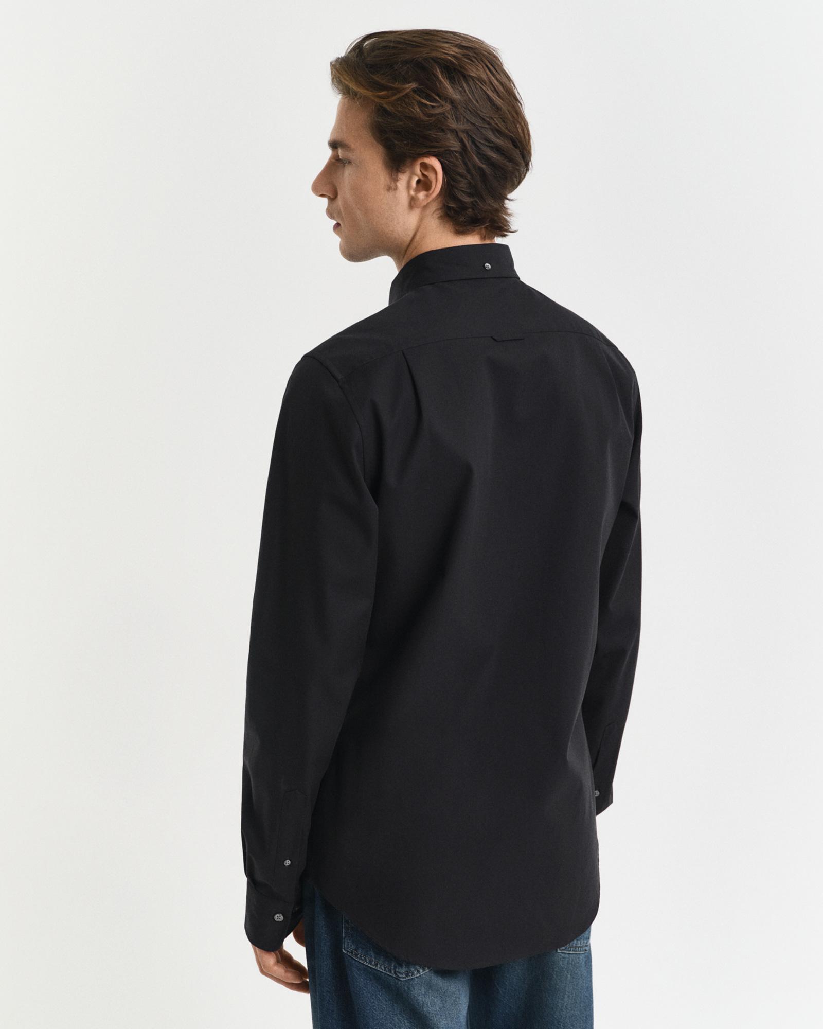 GANT Erkek Siyah Slim Fit Düğmeli Yaka Oxford Gömlek