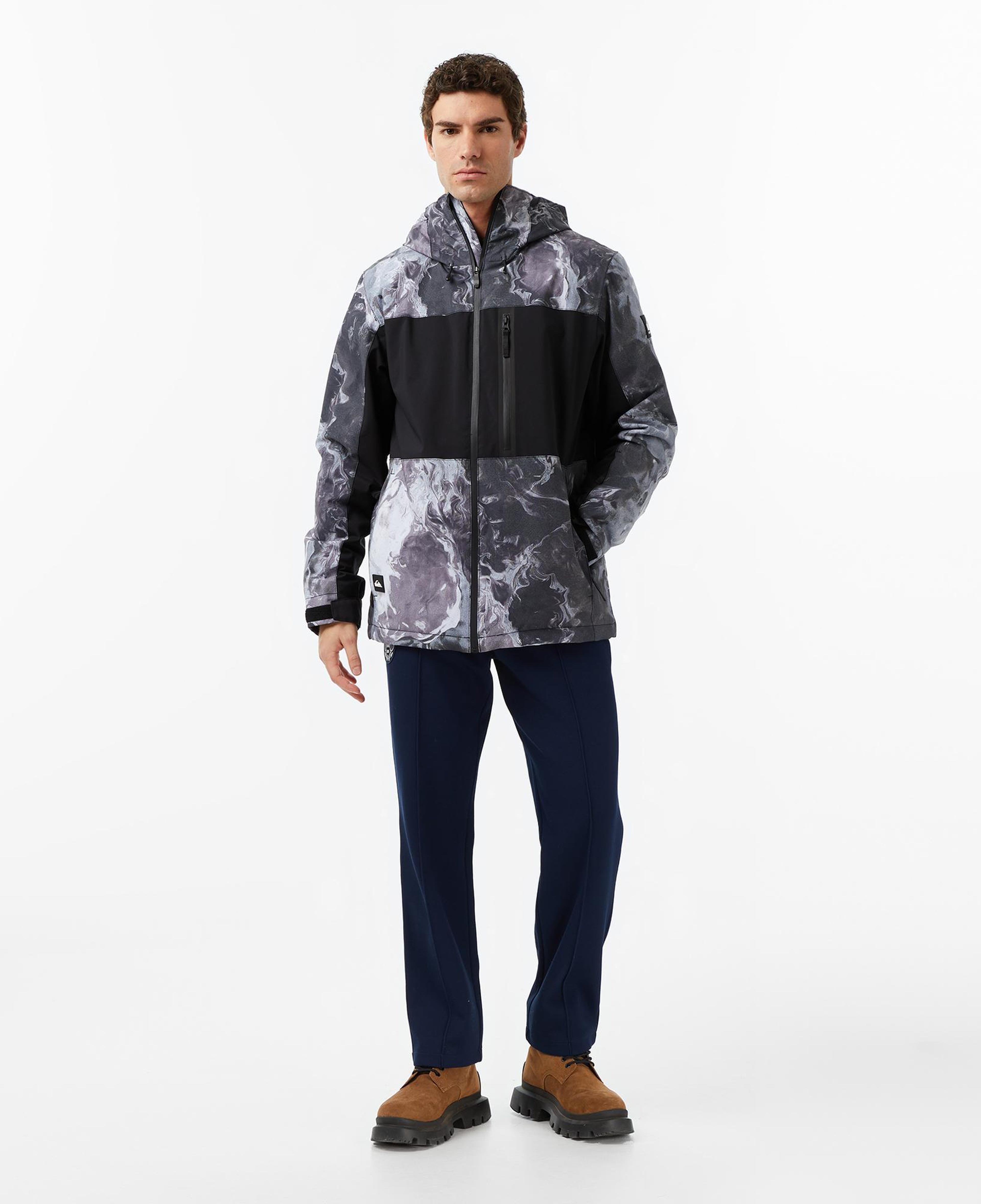 Quiksilver Sycamore Printed Erkek Gri Kayak Montu