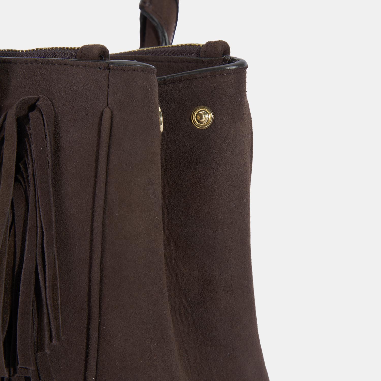 Kadın Acı Kahve Püskül Detaylı Süet El Çantası