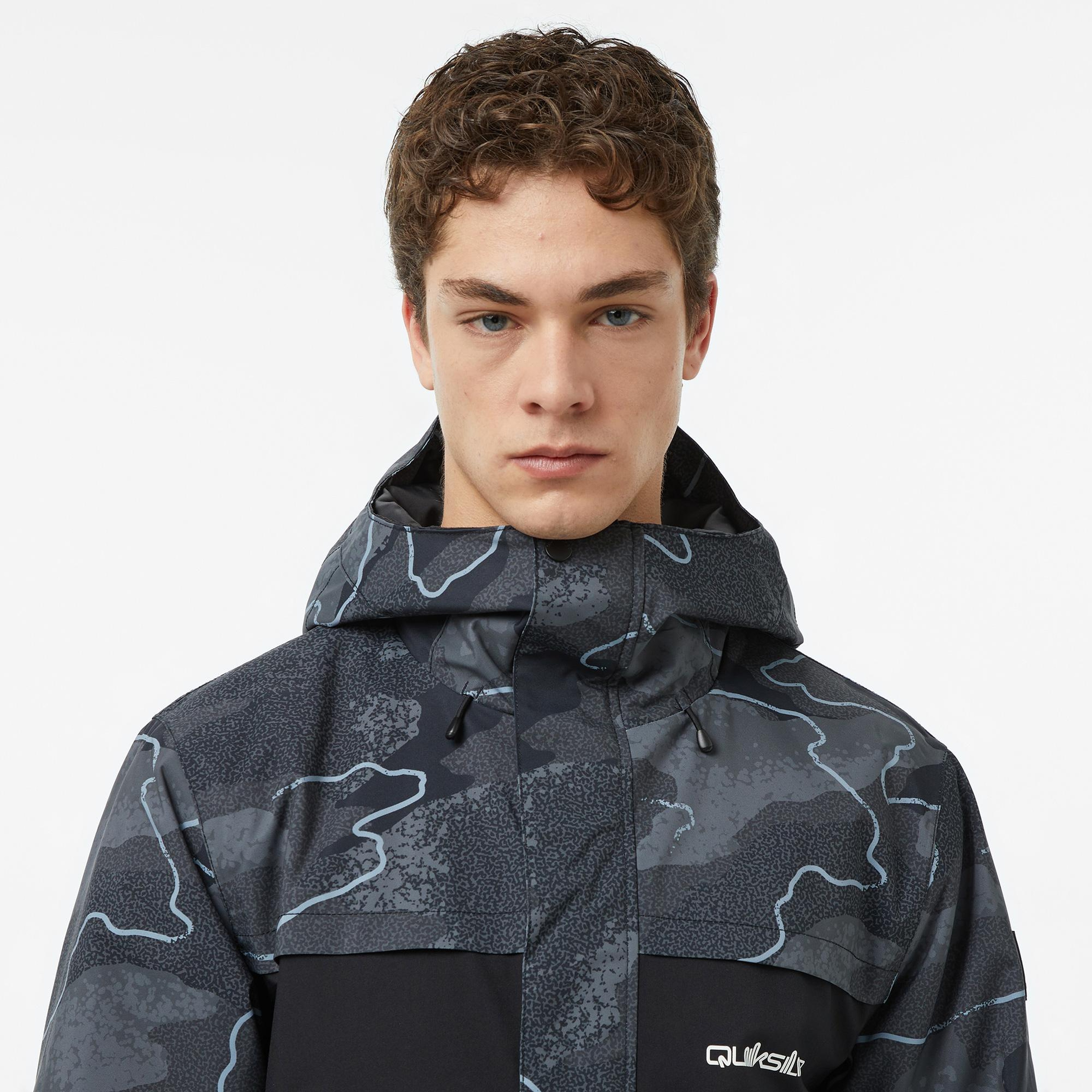 Quiksilver Mission Printed Block Erkek Gri Kayak Montu