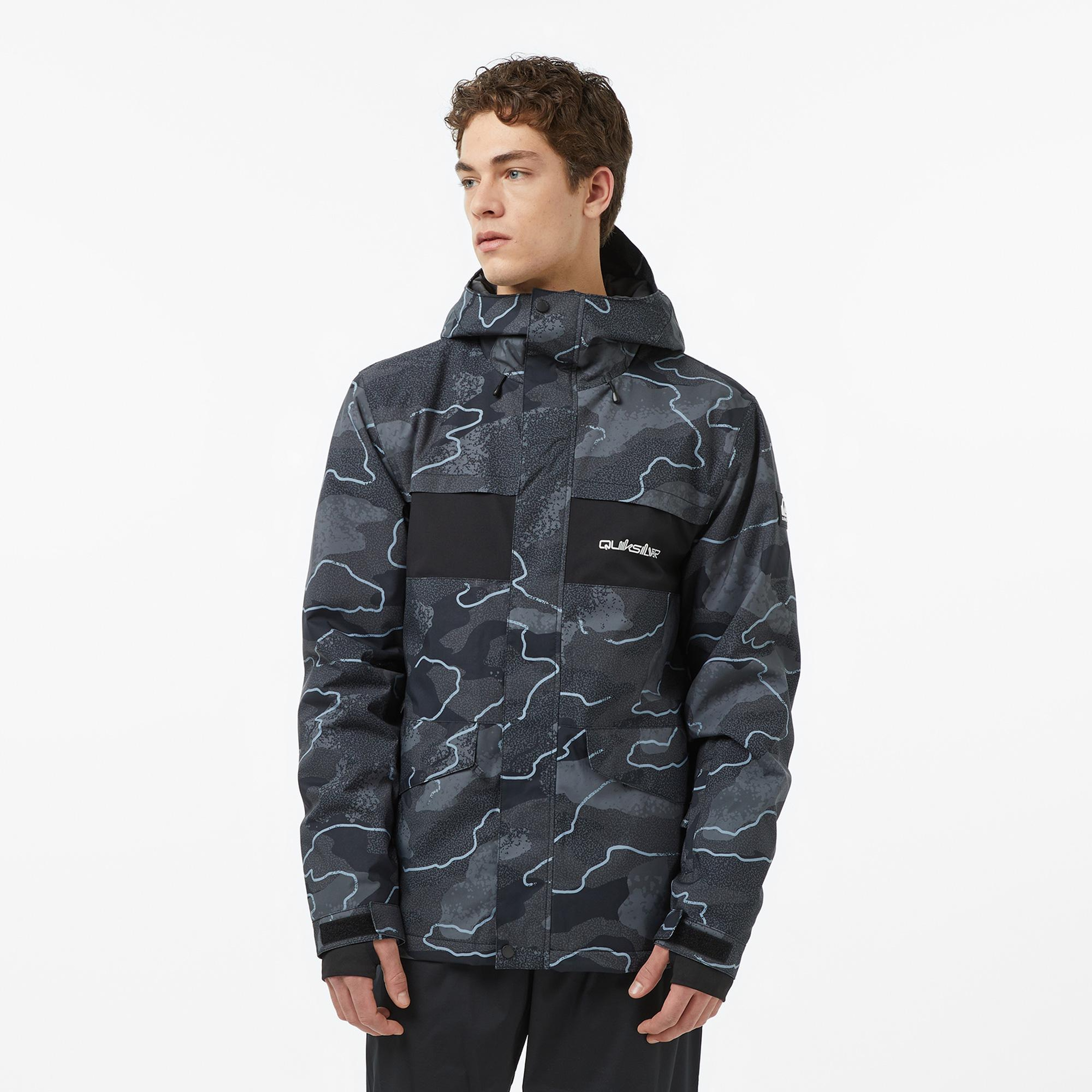 Quiksilver Mission Printed Block Erkek Gri Kayak Montu