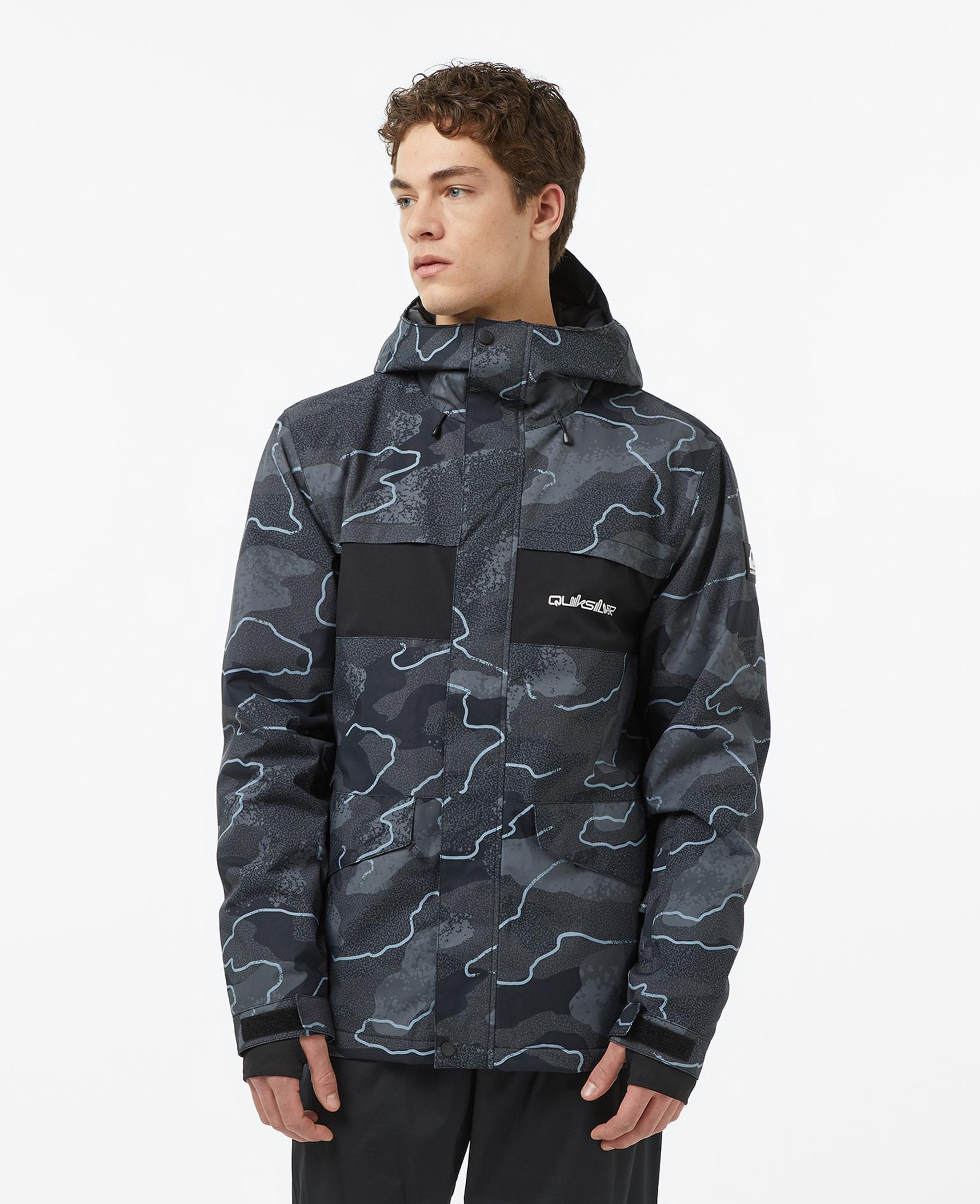 Quiksilver Mission Printed Block Erkek Gri Kayak Montu